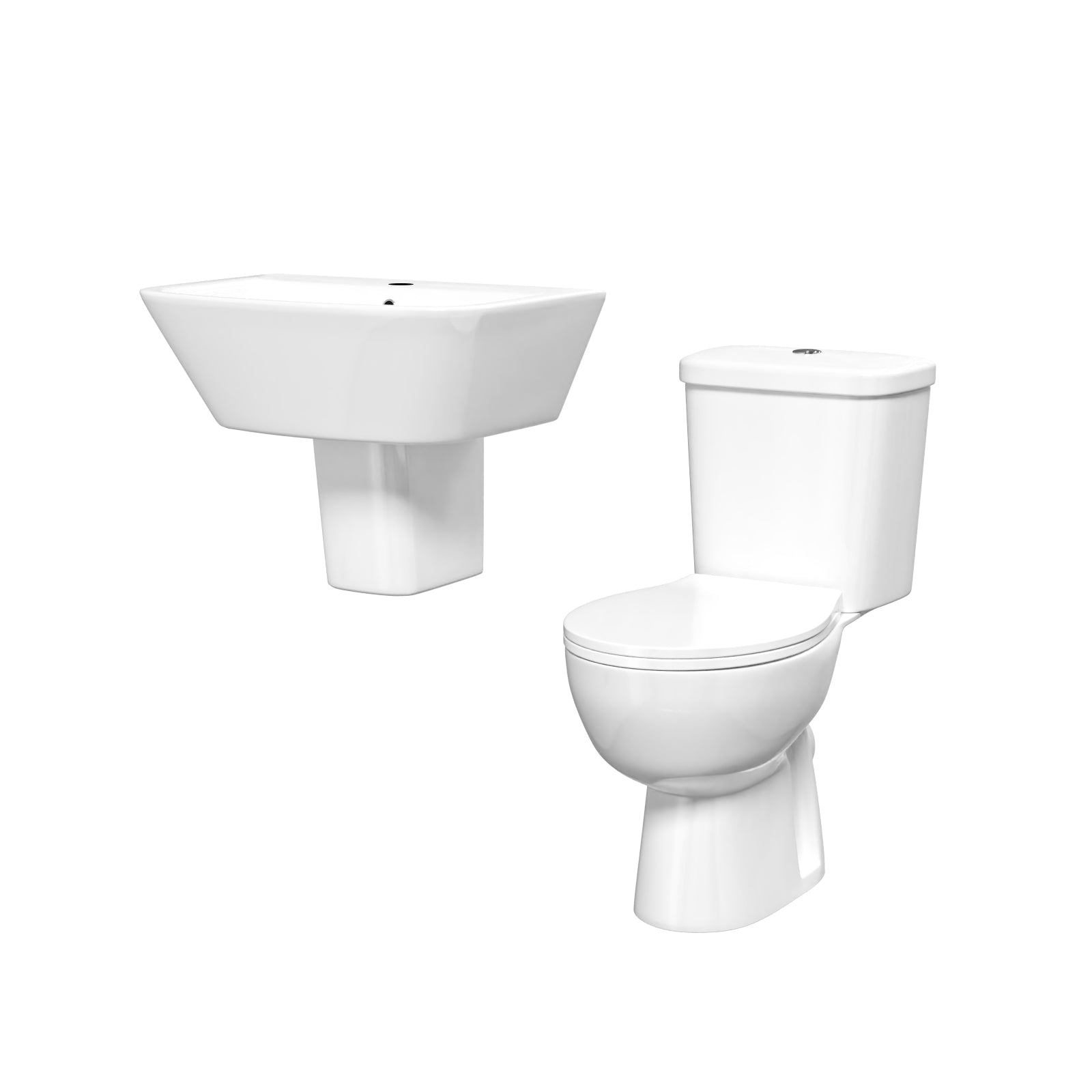 550mm Semi Pedestal Basin Wall Hung White & Close Coupled Toilet