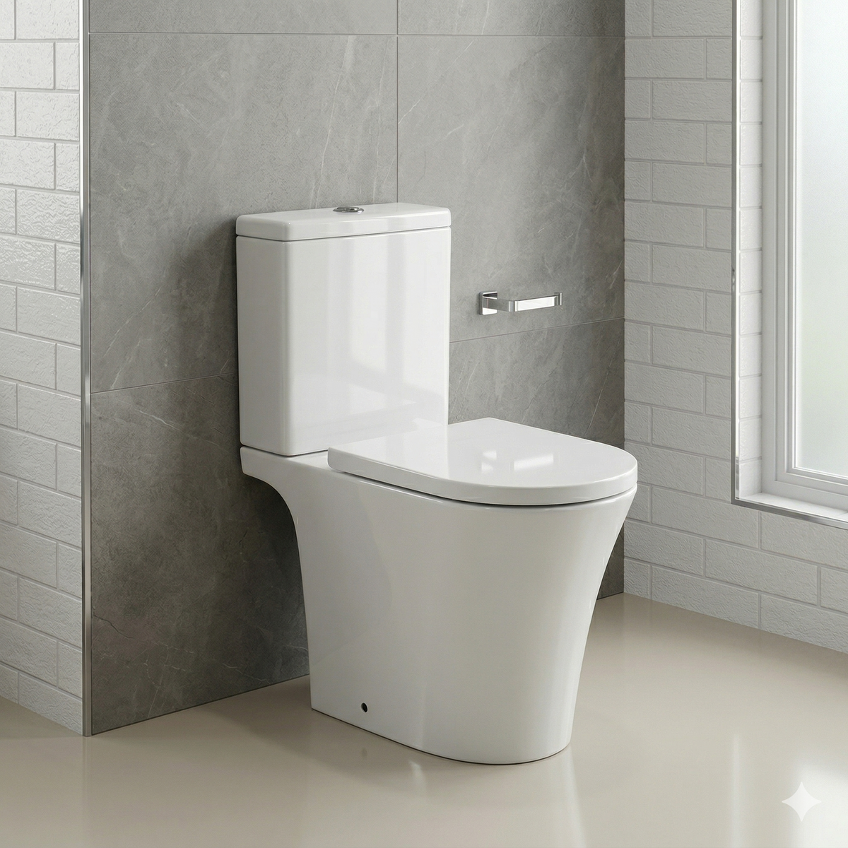 Kartell Kameo White Comfort Height Close Coupled Rimless D Shape Toilet with Cistern & Soft Close Seat