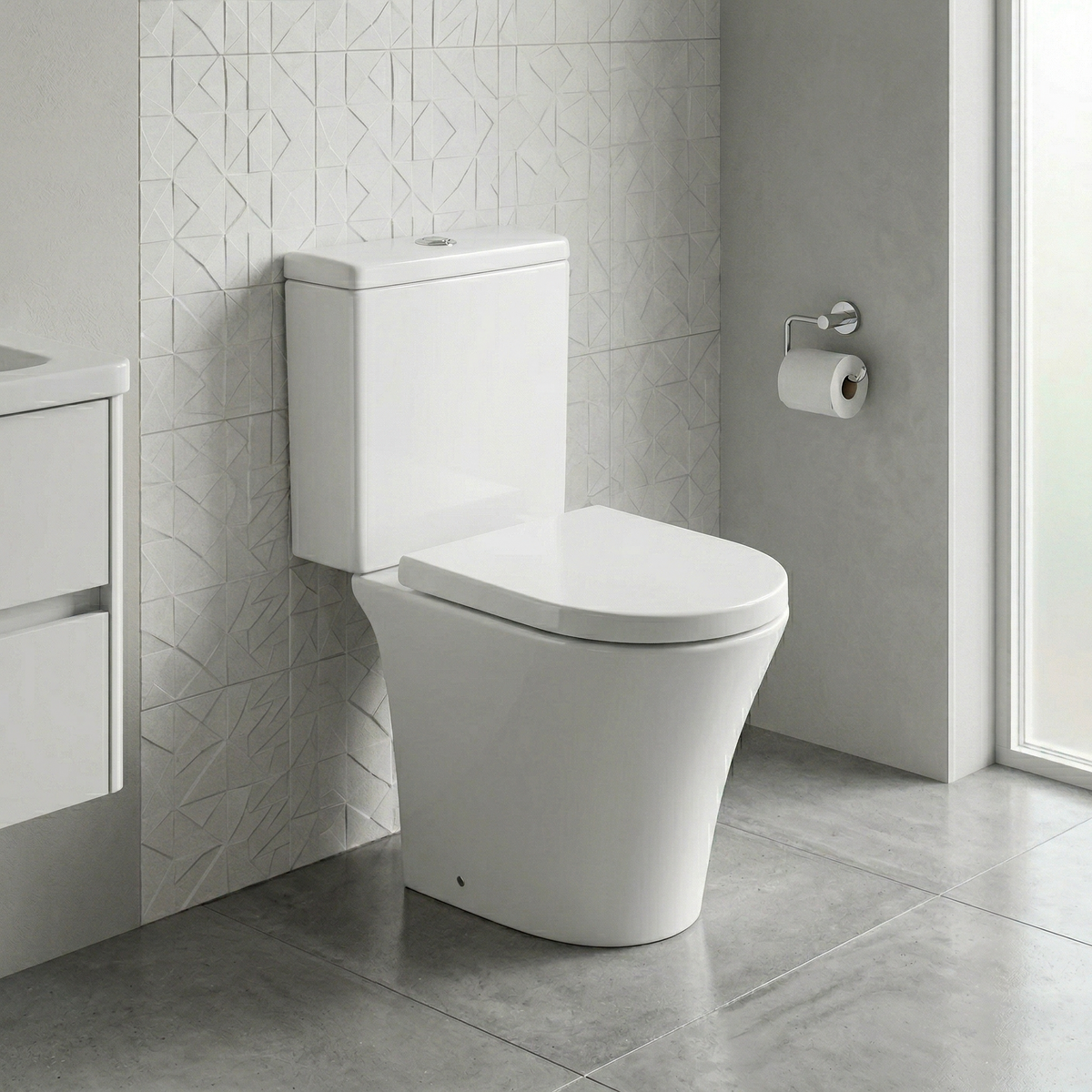 Kartell Kameo White Short Projection Rimless Close Coupled D Shape Toilet with Cistern & Soft Close Seat