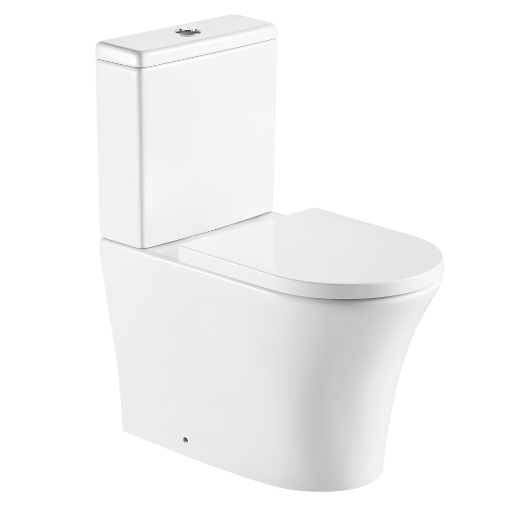 Kartell Kameo White Close to Wall Rimless Close Coupled D Shape Toilet with Cistern & Soft Close Seat