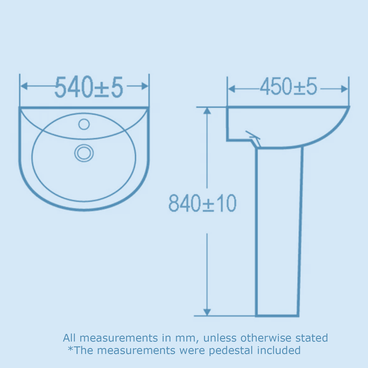 Kartell Proton 540mm White Ceramic Pedestal Basin with 1 Tap Hole- PRO540BAS1
