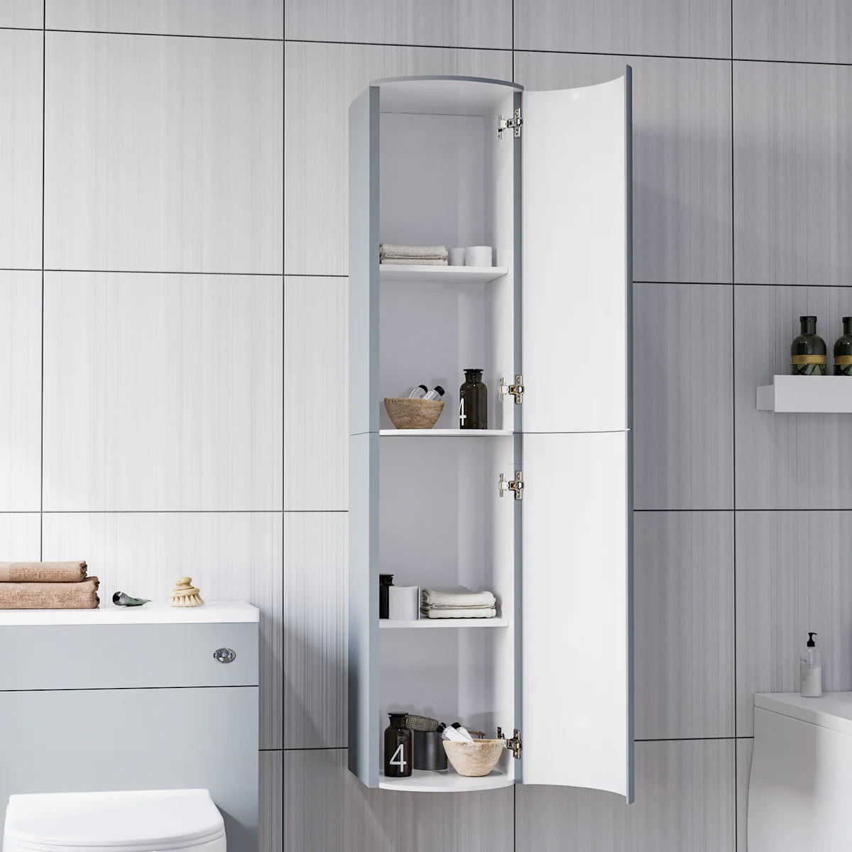 Dene Matte Grey 1400mm Bathroom Wall Hung Cabinet Storage Tallboy Unit