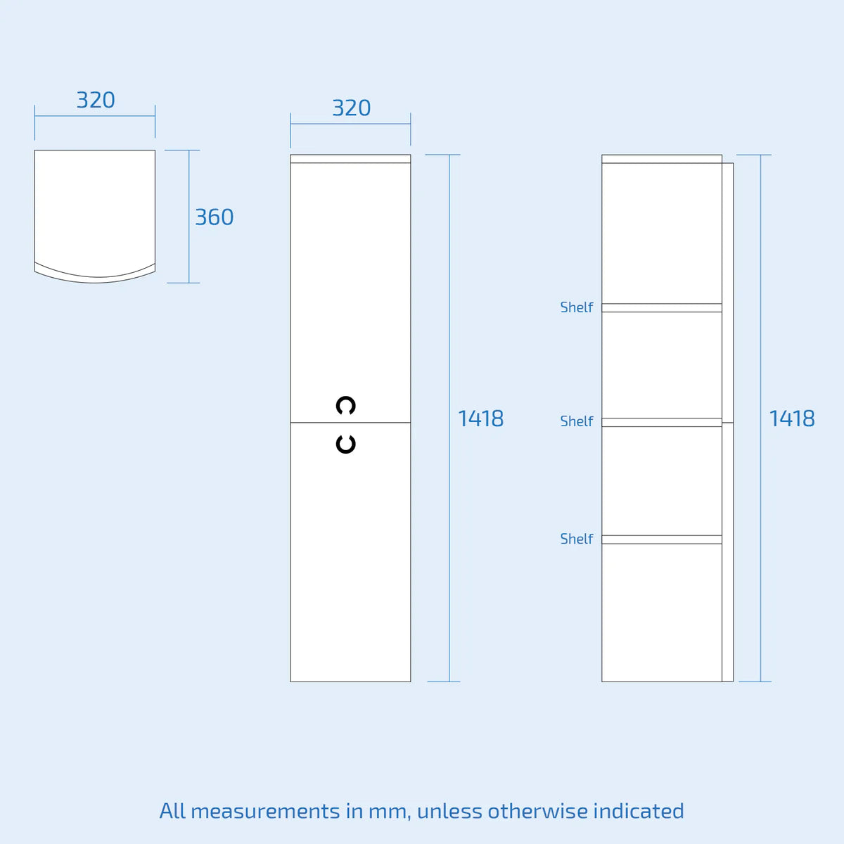 Dene Matte Grey 1400mm Bathroom Wall Hung Cabinet Storage Tallboy Unit