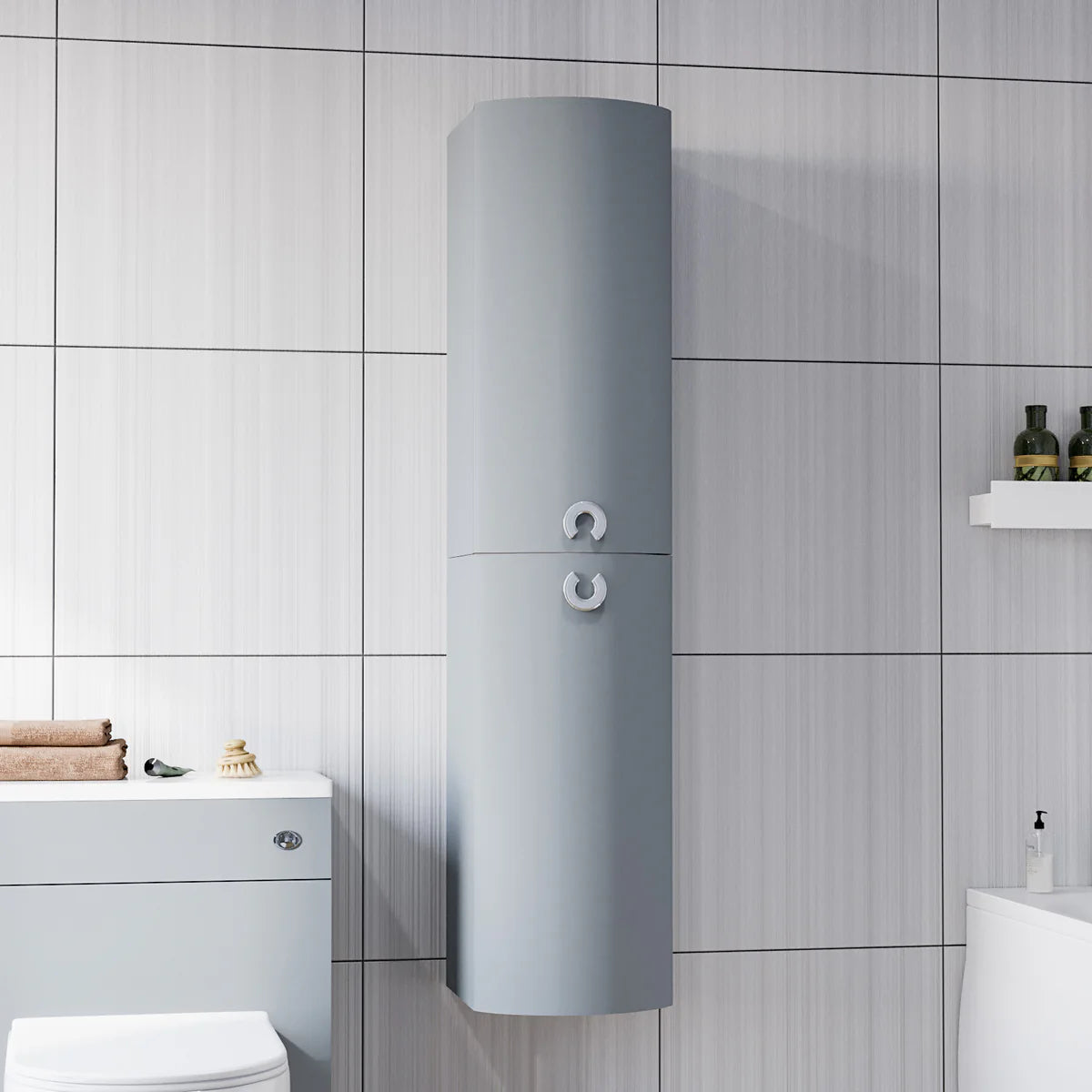 Dene Matte Grey 1400mm Bathroom Wall Hung Cabinet Storage Tallboy Unit