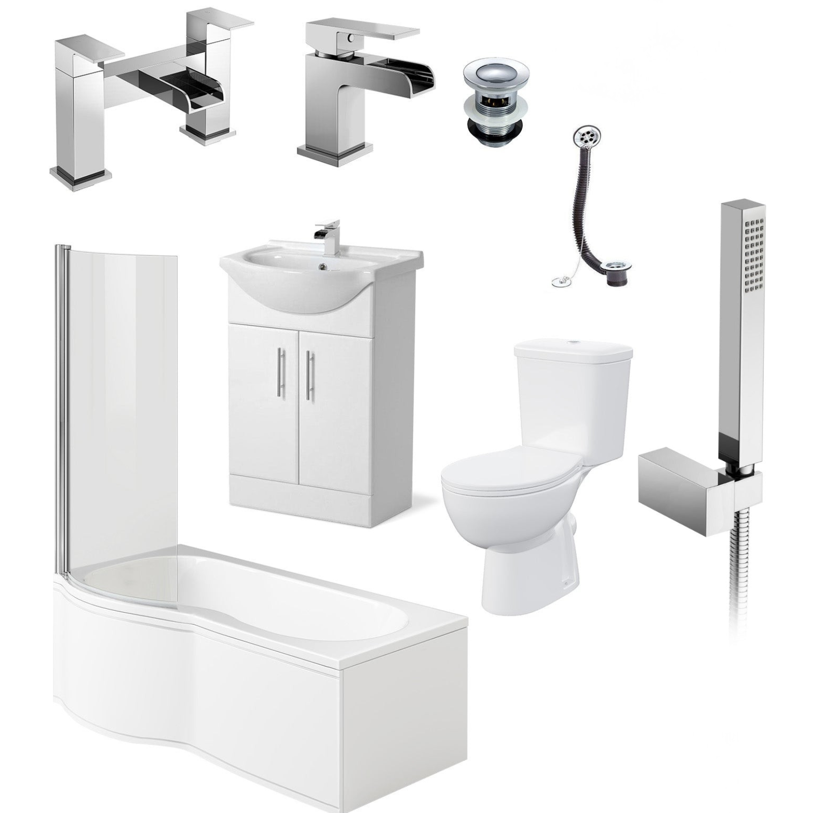 Senore Chrome Complete Bathroom Suite with P-Shaped Bath & Vanity Unit - 1700mm Left Hand