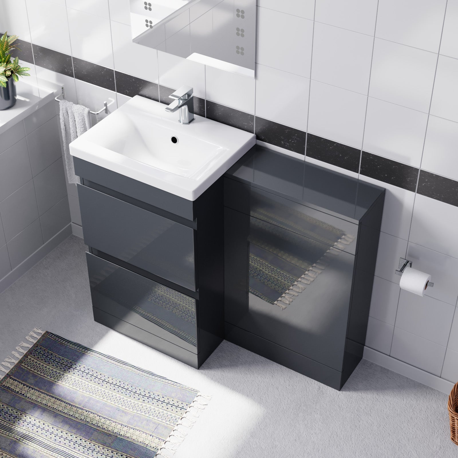 Alaska Dark Grey Freestanding PVC 500mm 2 Drawers Vanity & WC Unit