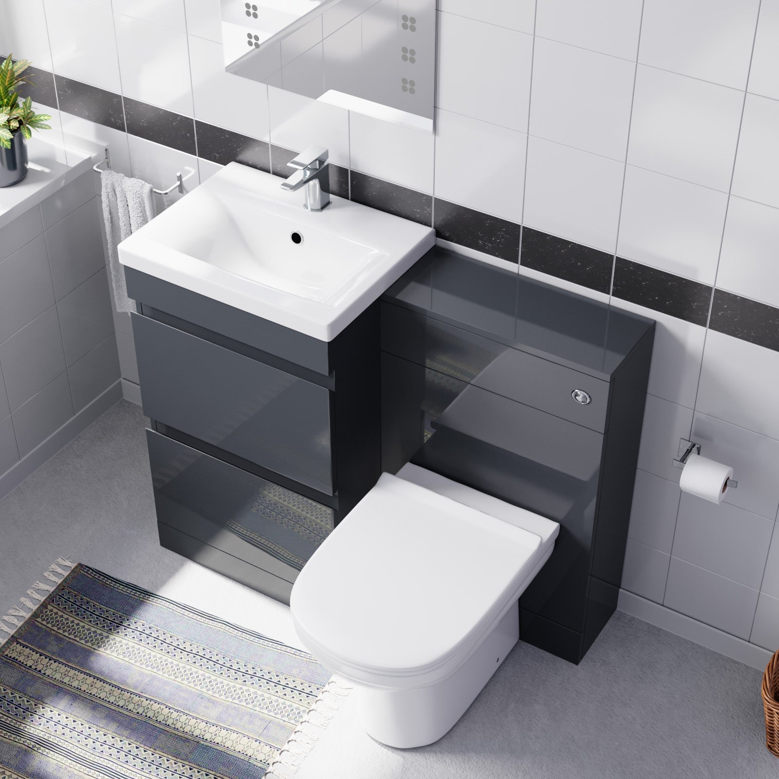 Alaska Dark Grey Freestanding PVC 500mm Vanity, WC Unit & BTW Toilet