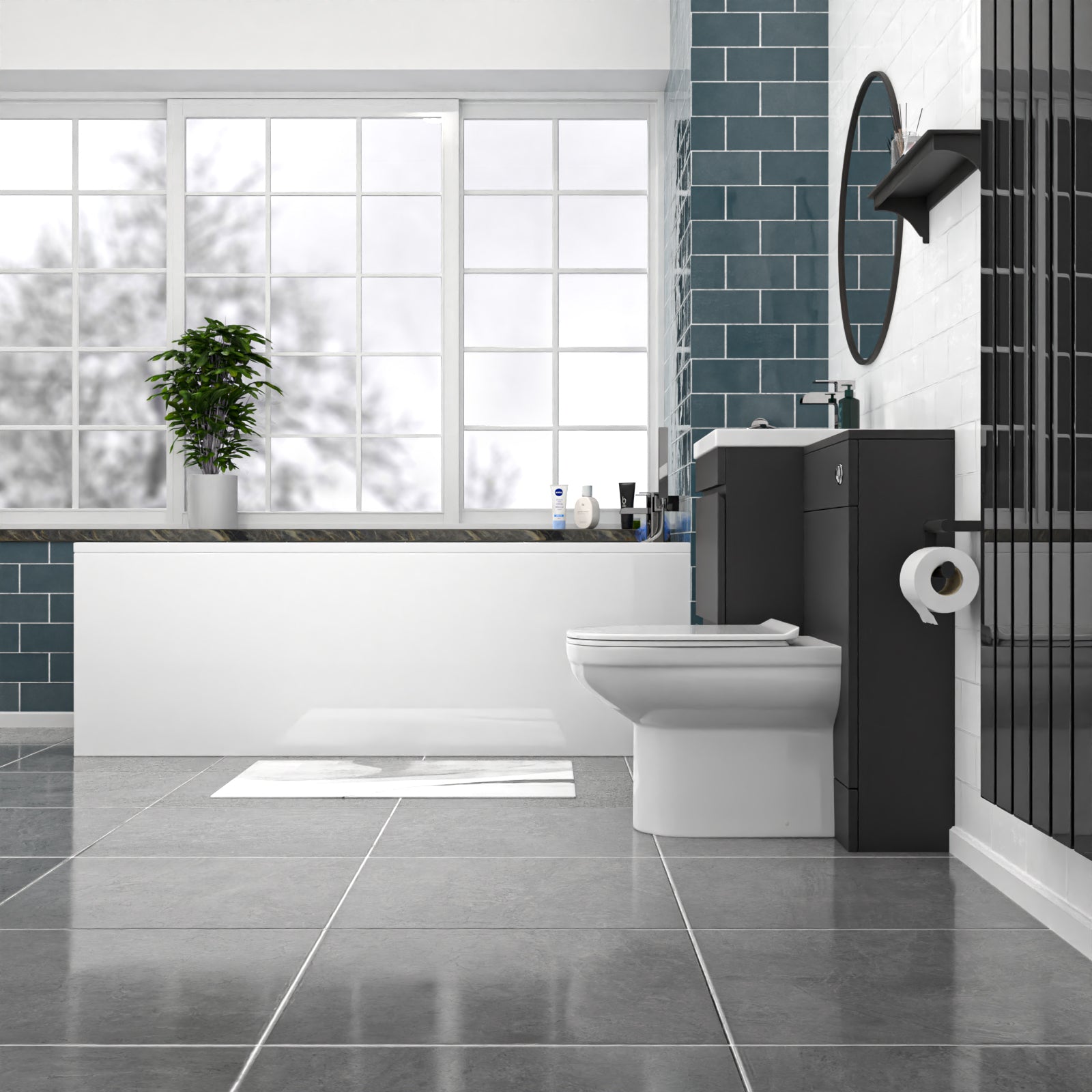 Alaska Dark Grey 500mm PVC 2 Drawers Vanity WC Unit BTW Toilet and Bath Set