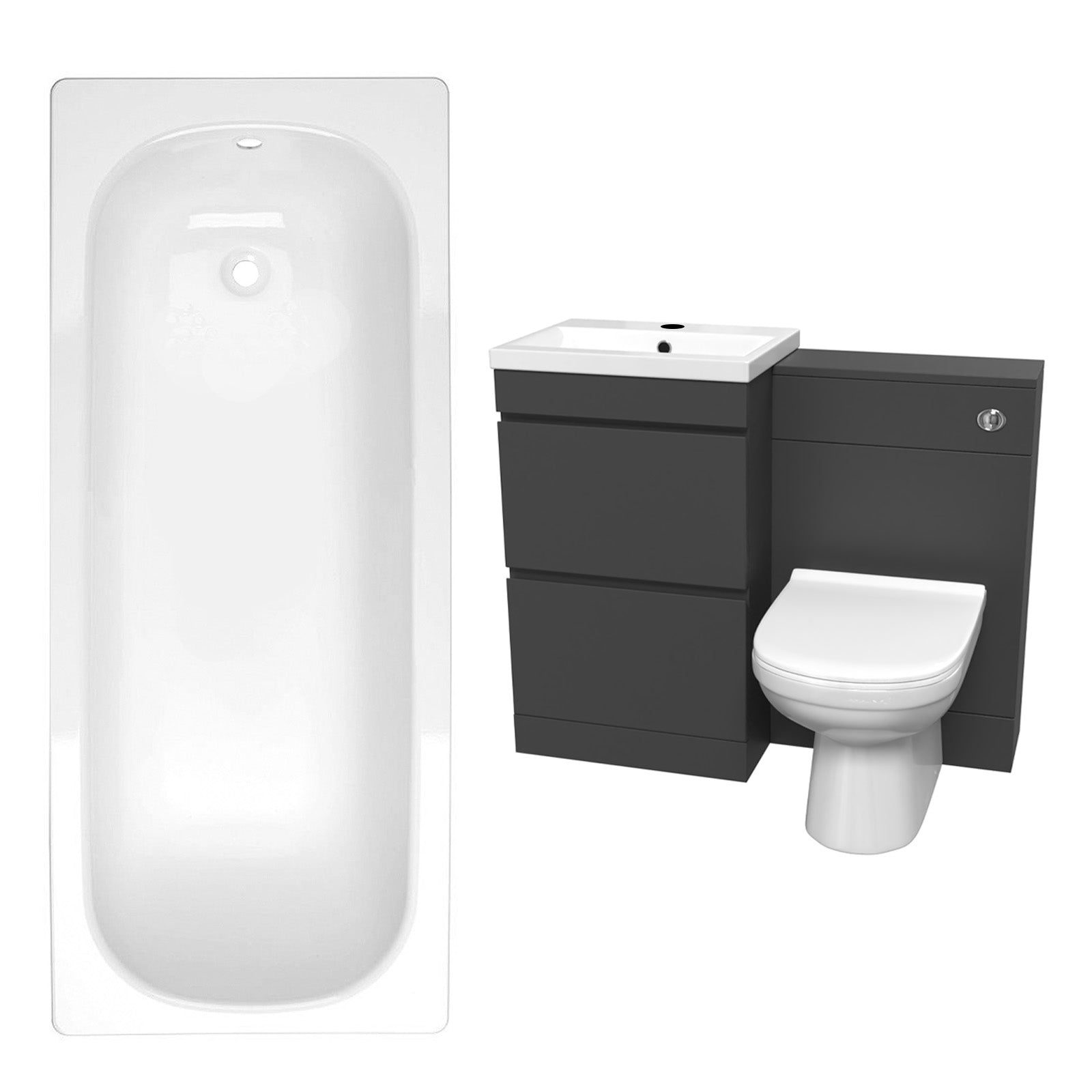 Alaska Dark Grey 500mm PVC 2 Drawers Vanity WC Unit BTW Toilet and Bath Set