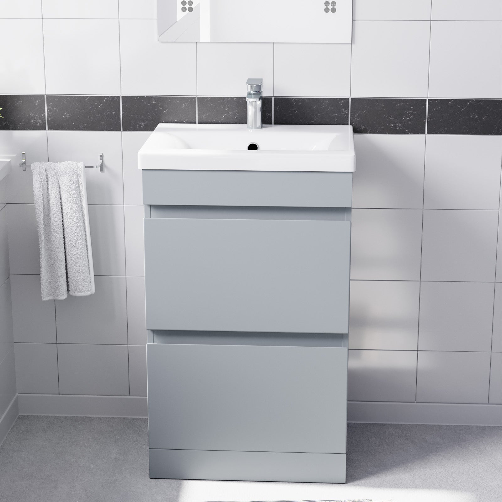 Alaska Floorstanding Matte Grey 500mm PVC 2 Drawers Vanity Unit & Basin Sink