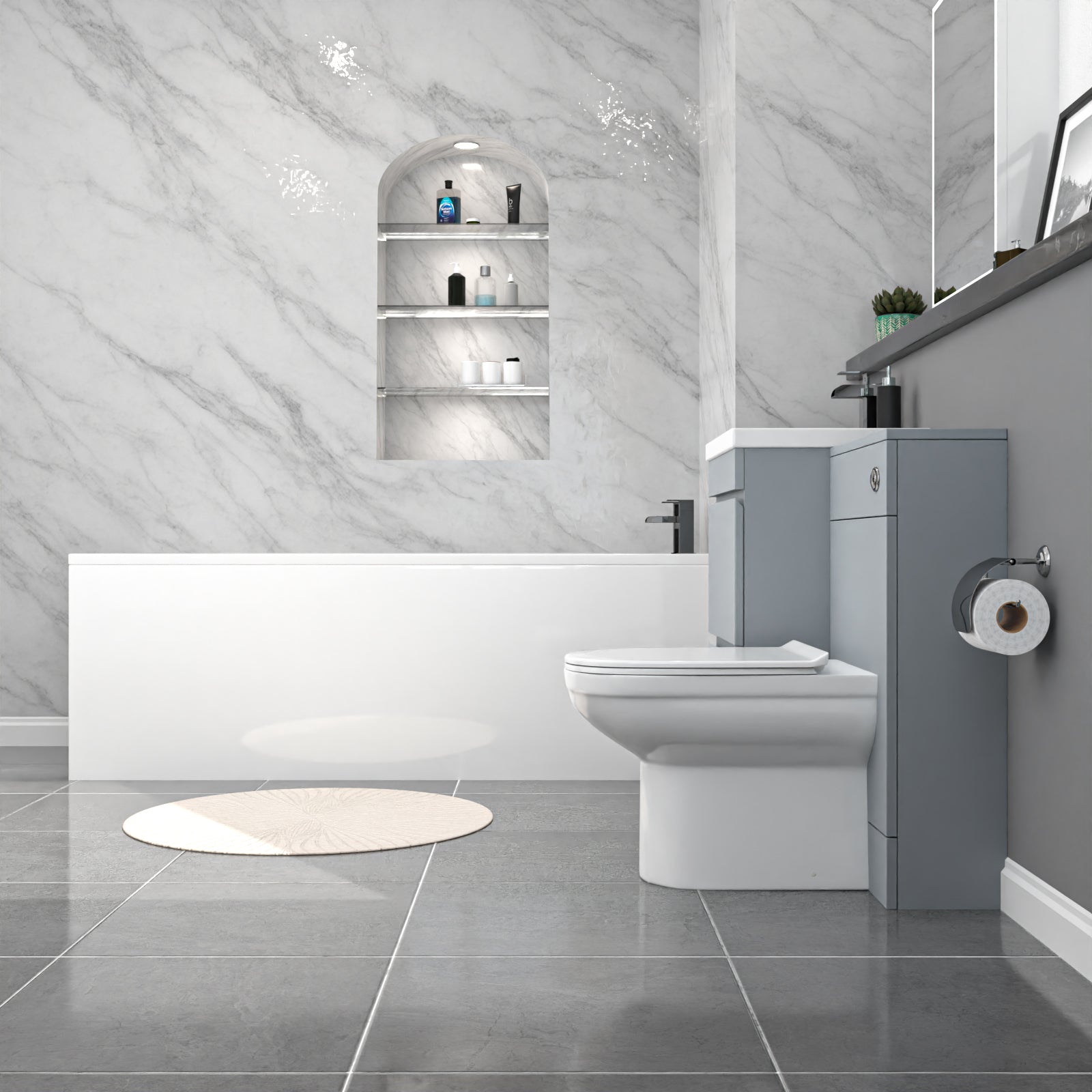 Alaska Matte Grey 500mm PVC 2 Drawers Vanity WC Unit BTW Toilet and Bath Set