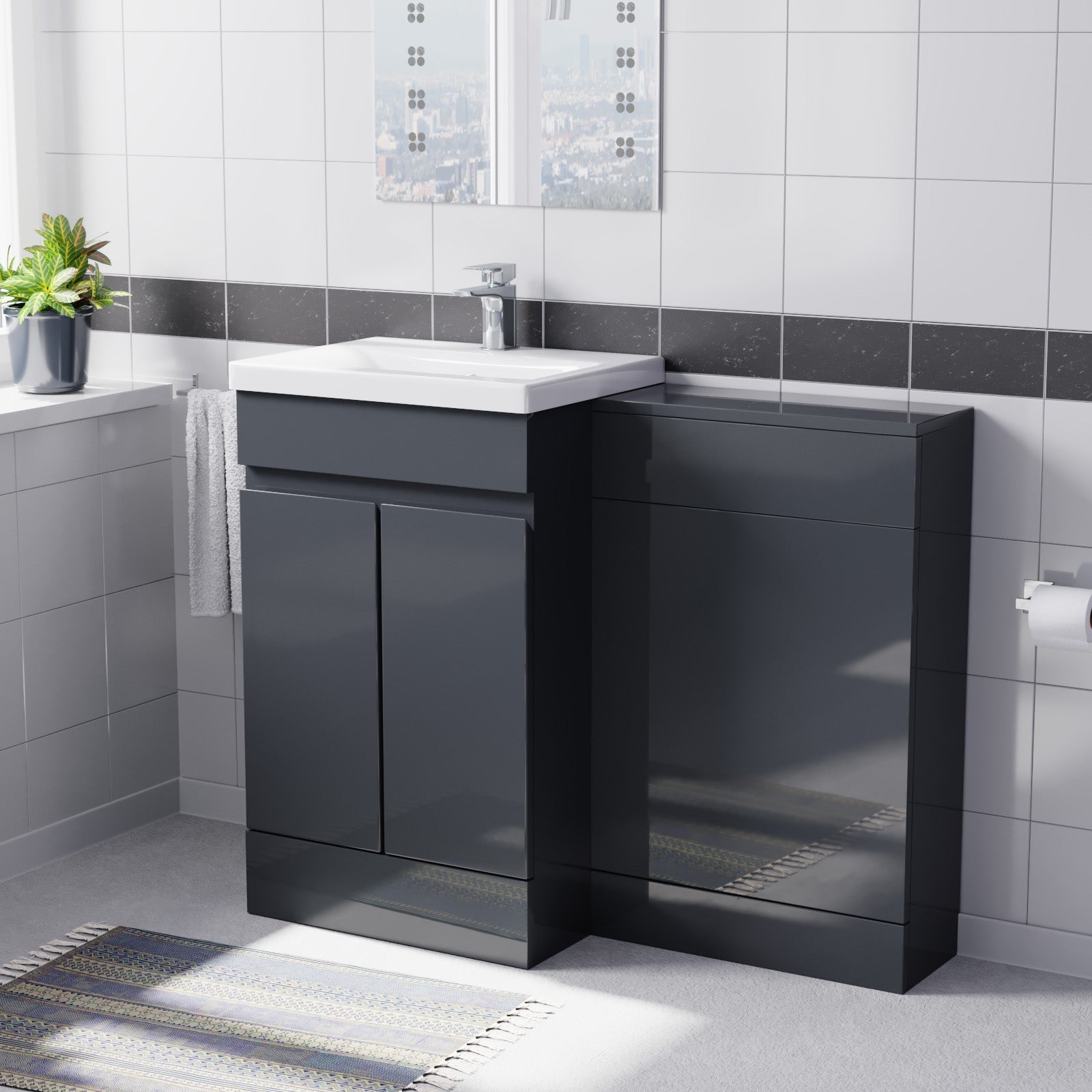 Alaska Dark Grey Freestanding PVC 500mm 2 Doors Vanity & WC Unit
