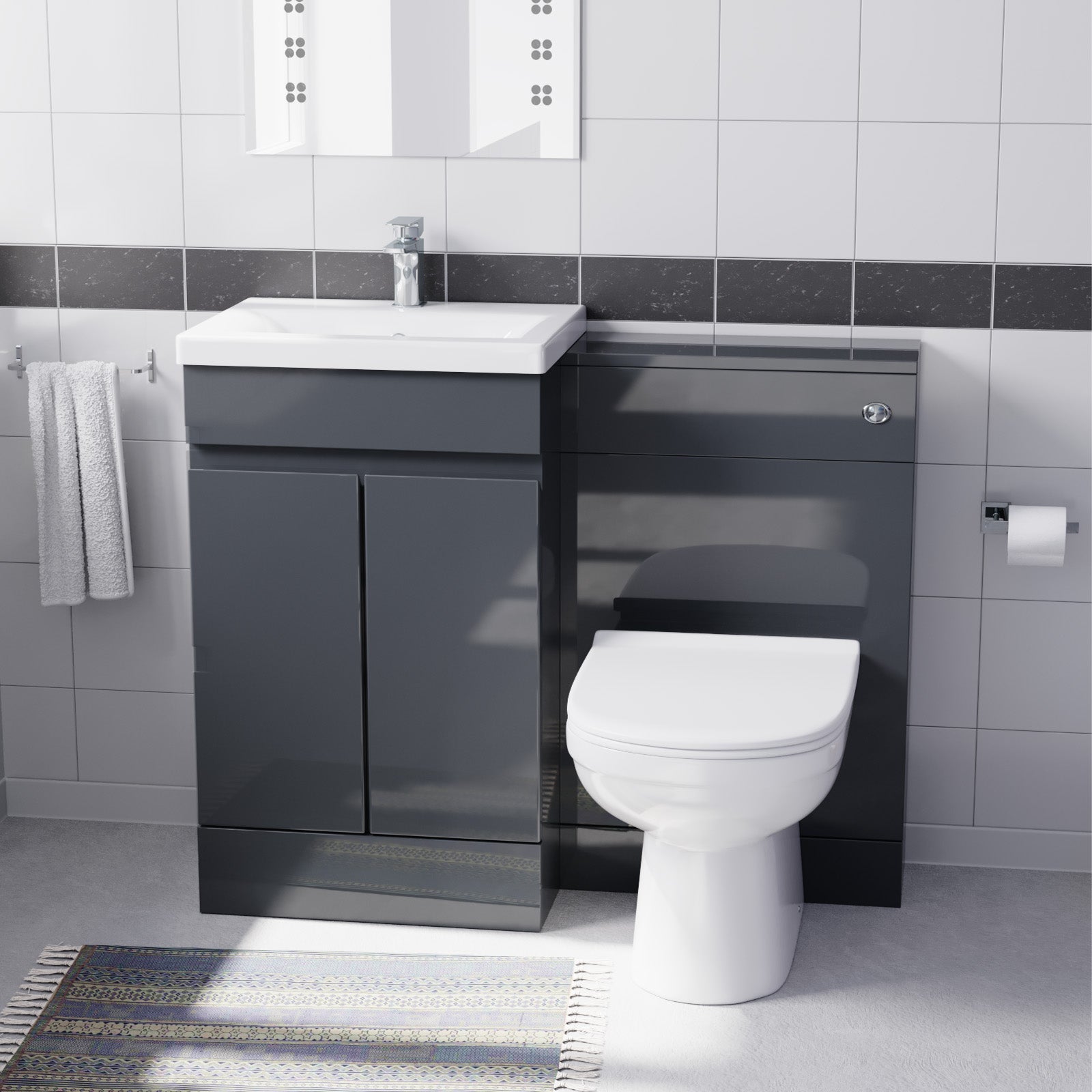 Alaska Dark Grey Freestanding PVC 500mm 2 Doors Vanity & WC Unit & BTW Toilet