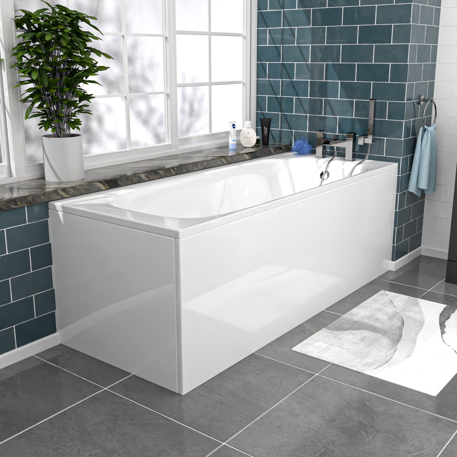 Alaska Dark Grey 500mm PVC 2 Doors Vanity WC Unit BTW Toilet and Bath Set