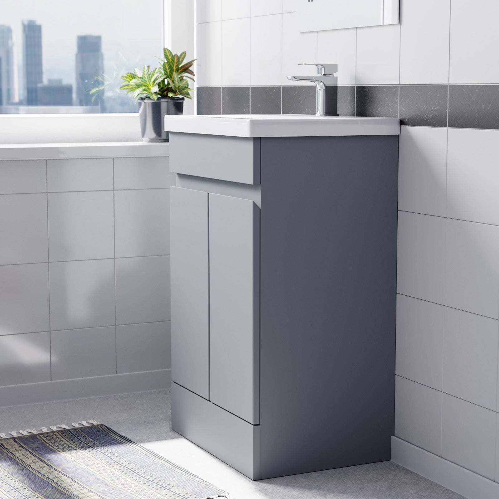 Alaska Matte Grey 500mm PVC Freestanding Bathroom Basin Vanity Unit