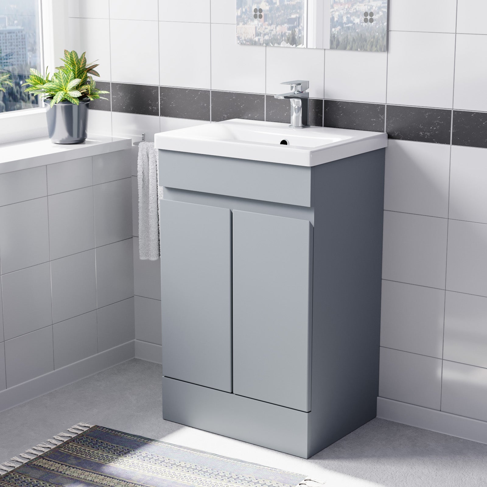 Alaska Matte Grey 500mm PVC Freestanding Bathroom Basin Vanity Unit