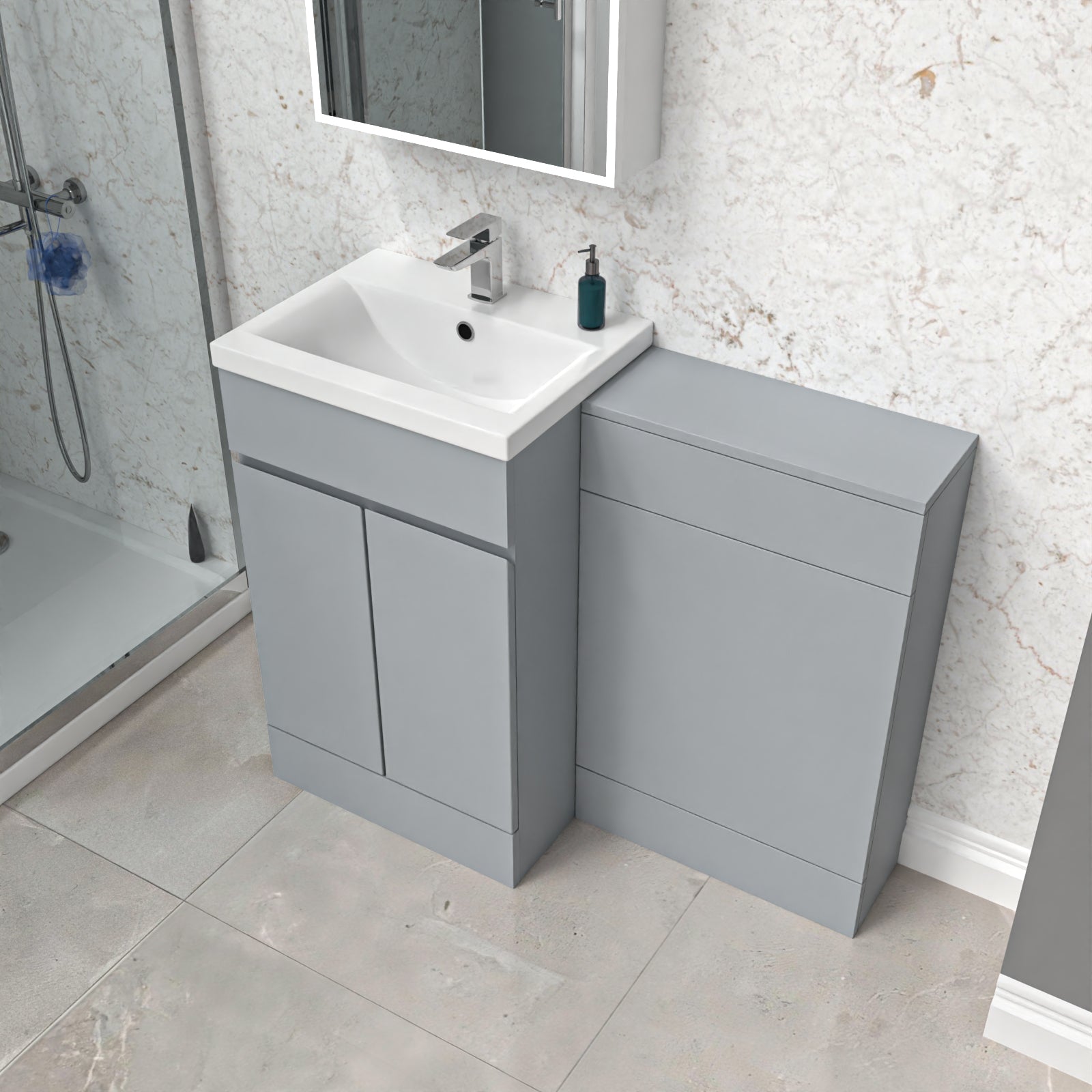 Alaska Matte Grey Freestanding PVC 500mm 2 Doors Vanity & WC Unit