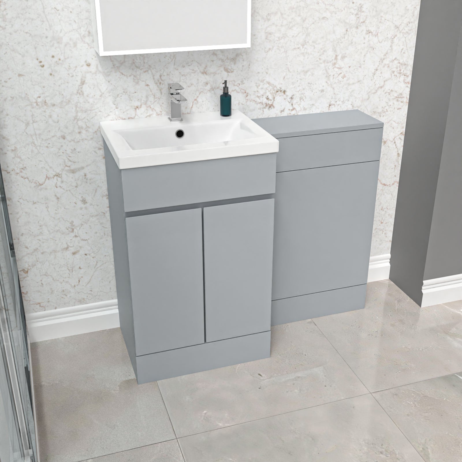 Alaska Matte Grey Freestanding PVC 500mm 2 Doors Vanity & WC Unit