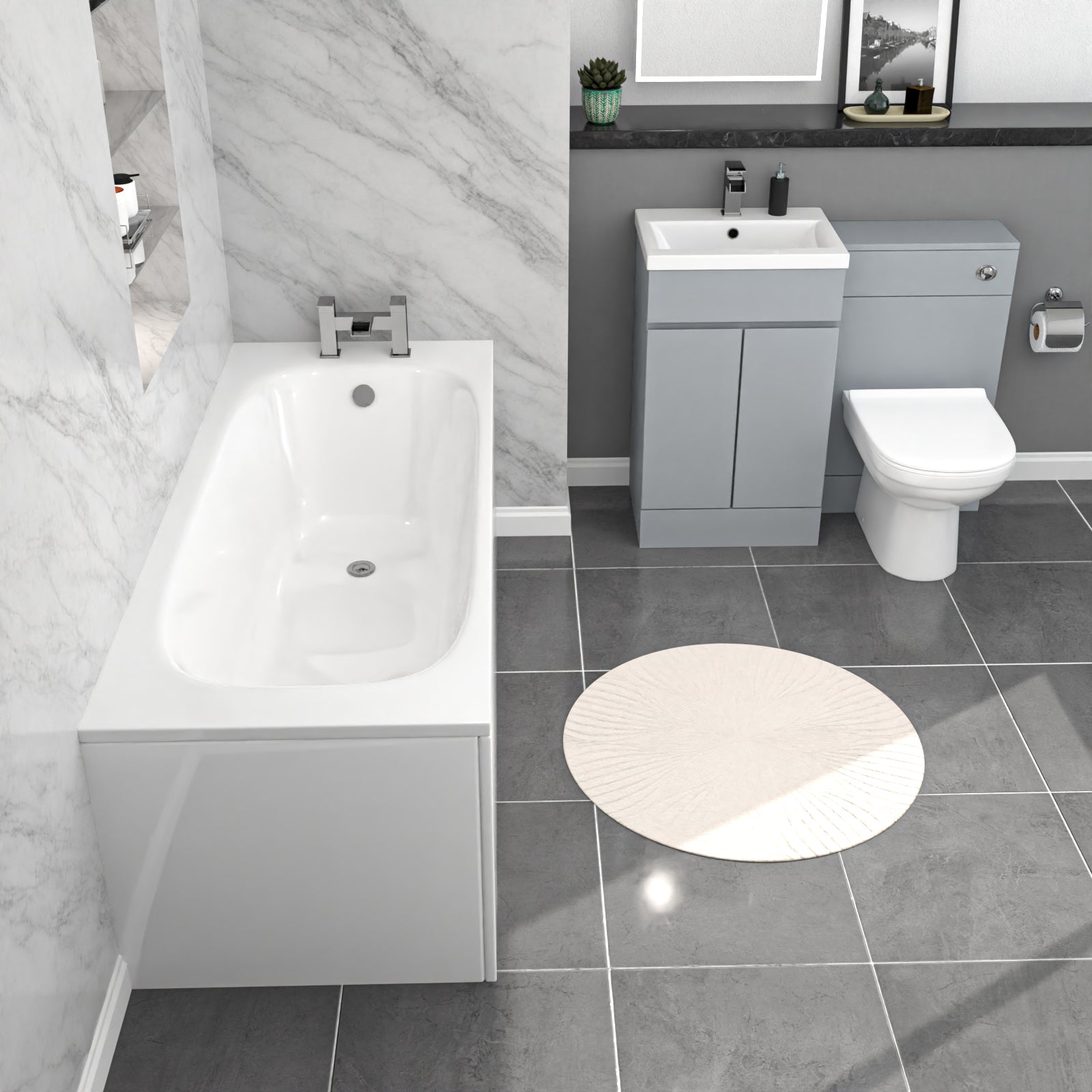 Alaska Matte Grey 500mm PVC 2 Doors Vanity WC Unit BTW Toilet and Bath Set