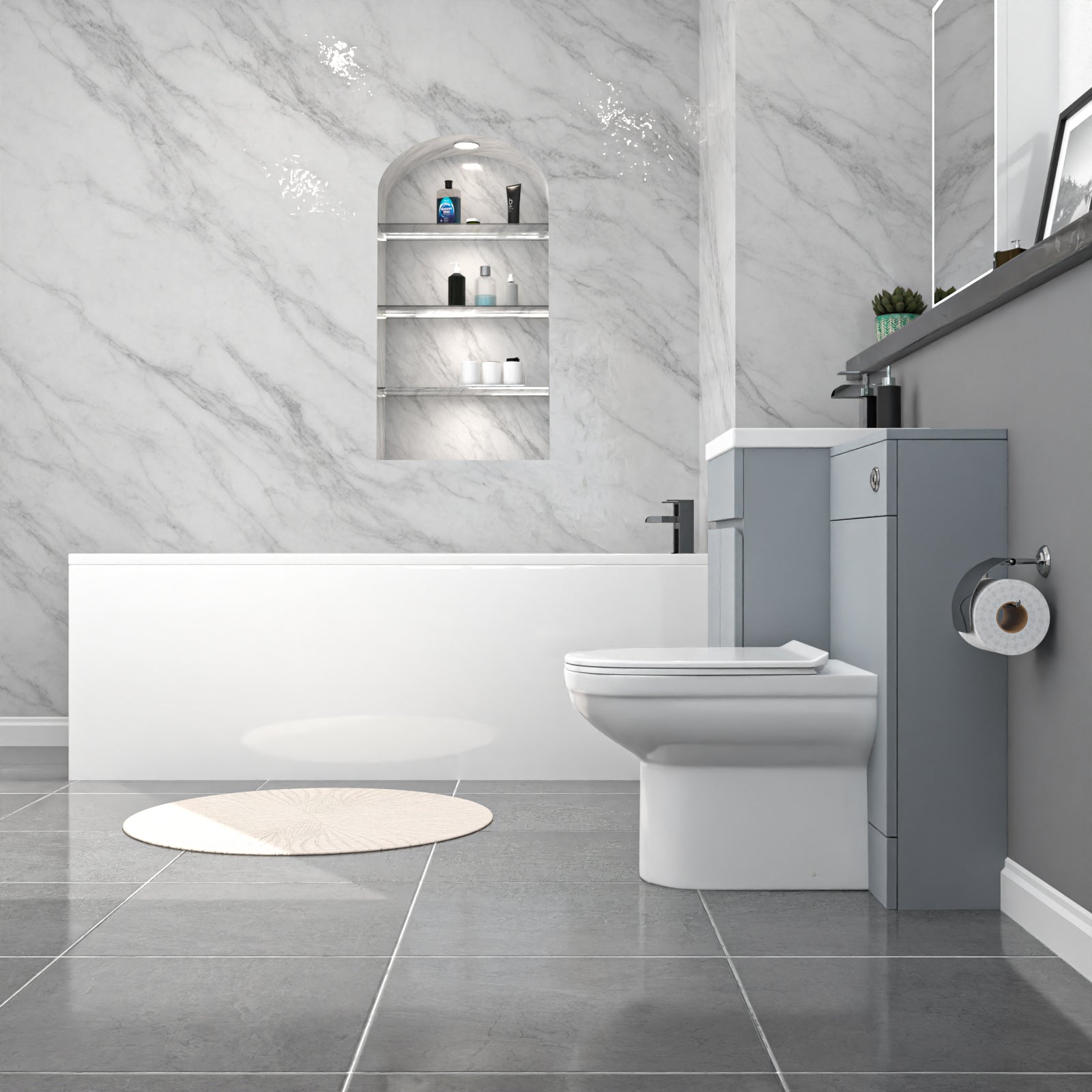 Alaska Matte Grey 500mm PVC 2 Doors Vanity WC Unit BTW Toilet and Bath Set