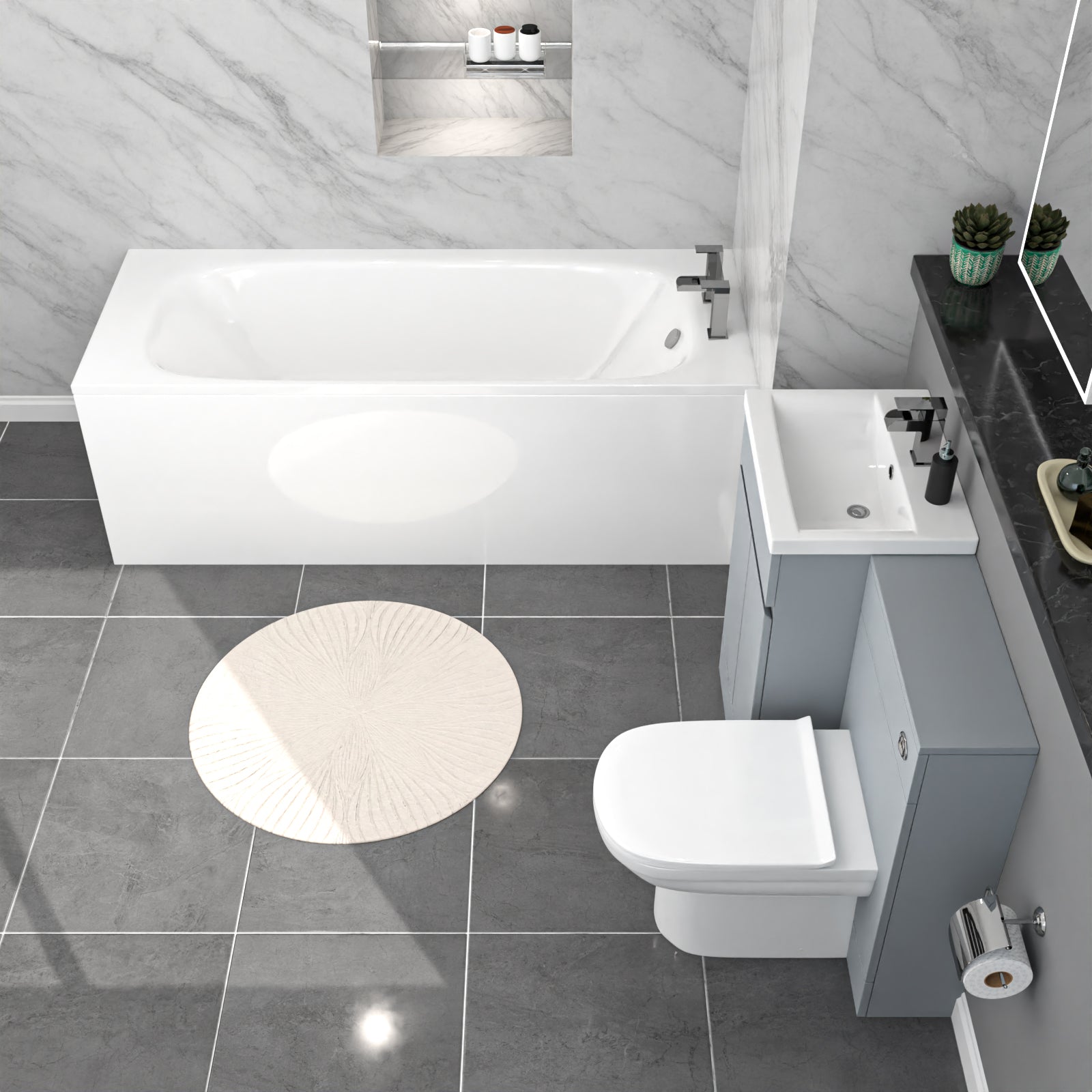 Alaska Matte Grey 500mm PVC 2 Doors Vanity WC Unit BTW Toilet and Bath Set