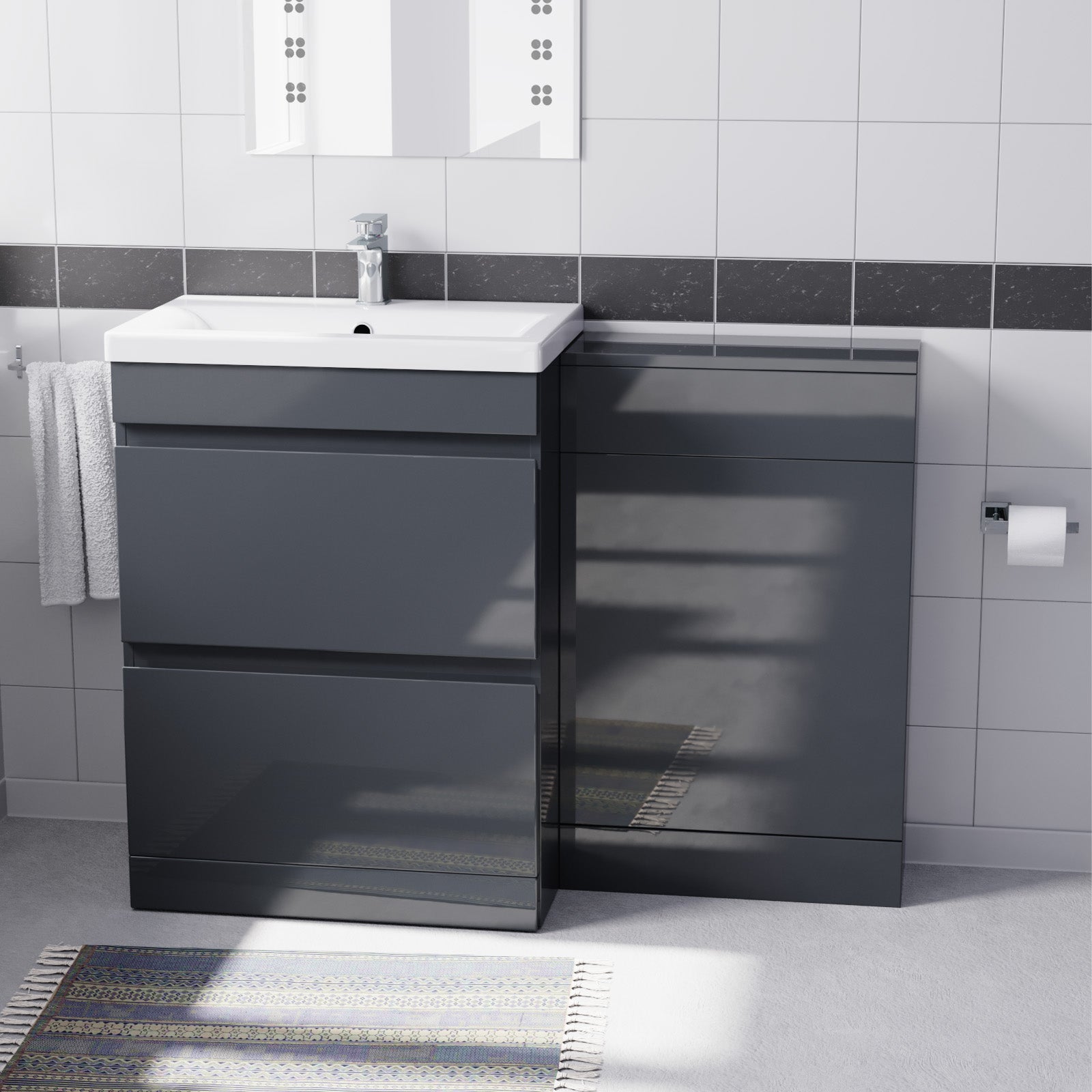 Alaska Dark Grey Freestanding PVC 600mm 2 Drawers Vanity & WC Unit