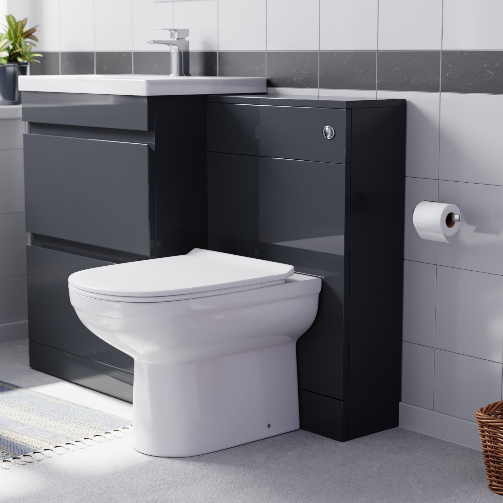 Alaska Dark Grey Freestanding PVC 600mm Vanity, WC Unit & BTW Toilet
