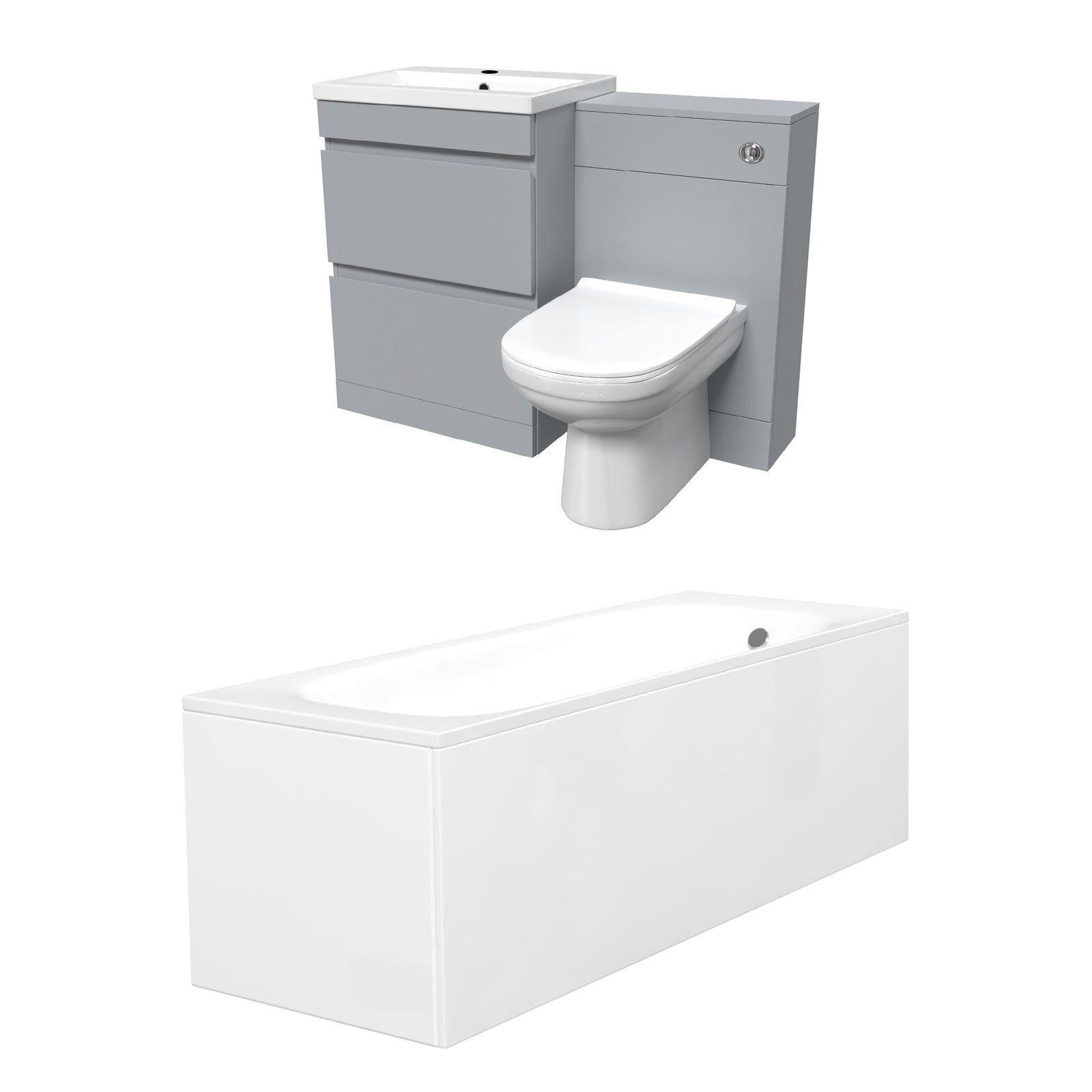 Alaska Matte Grey 600mm PVC 2 Drawers Vanity WC Unit BTW Toilet and Bath Set