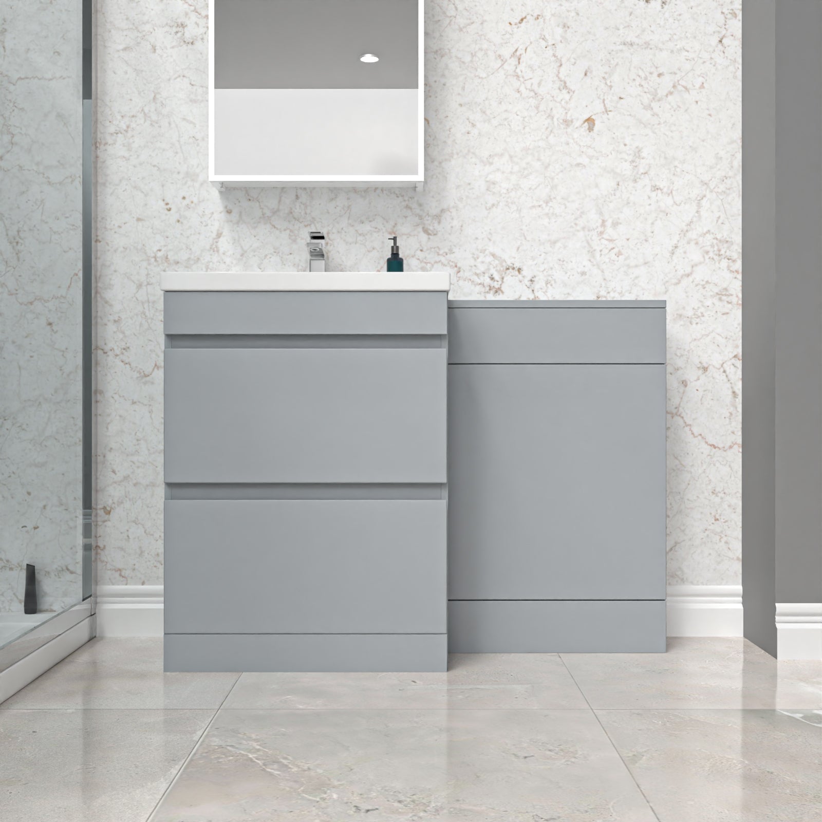 Alaska Matte Grey Freestanding PVC 600mm 2 Drawers Vanity & WC Unit