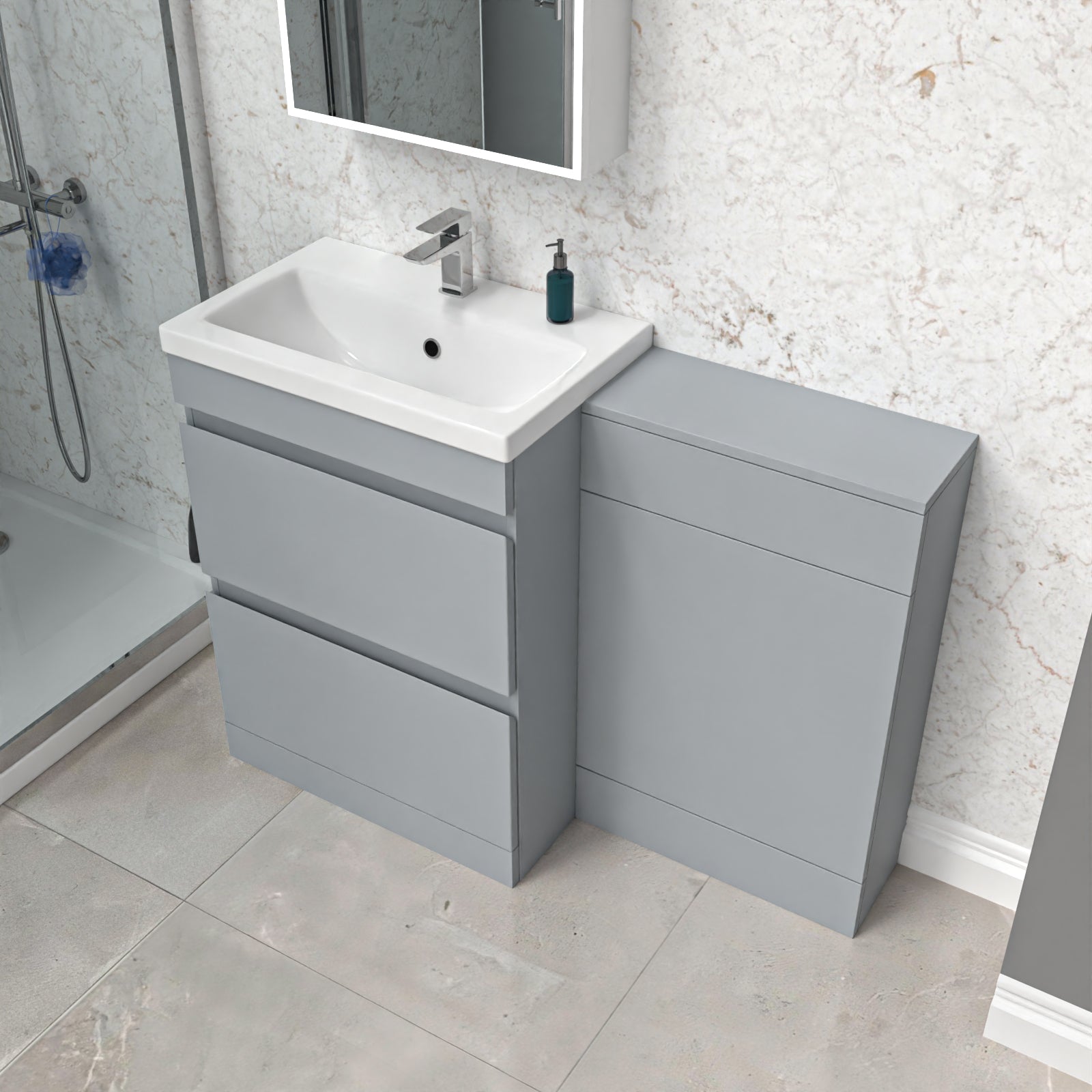 Alaska Matte Grey Freestanding PVC 600mm 2 Drawers Vanity & WC Unit