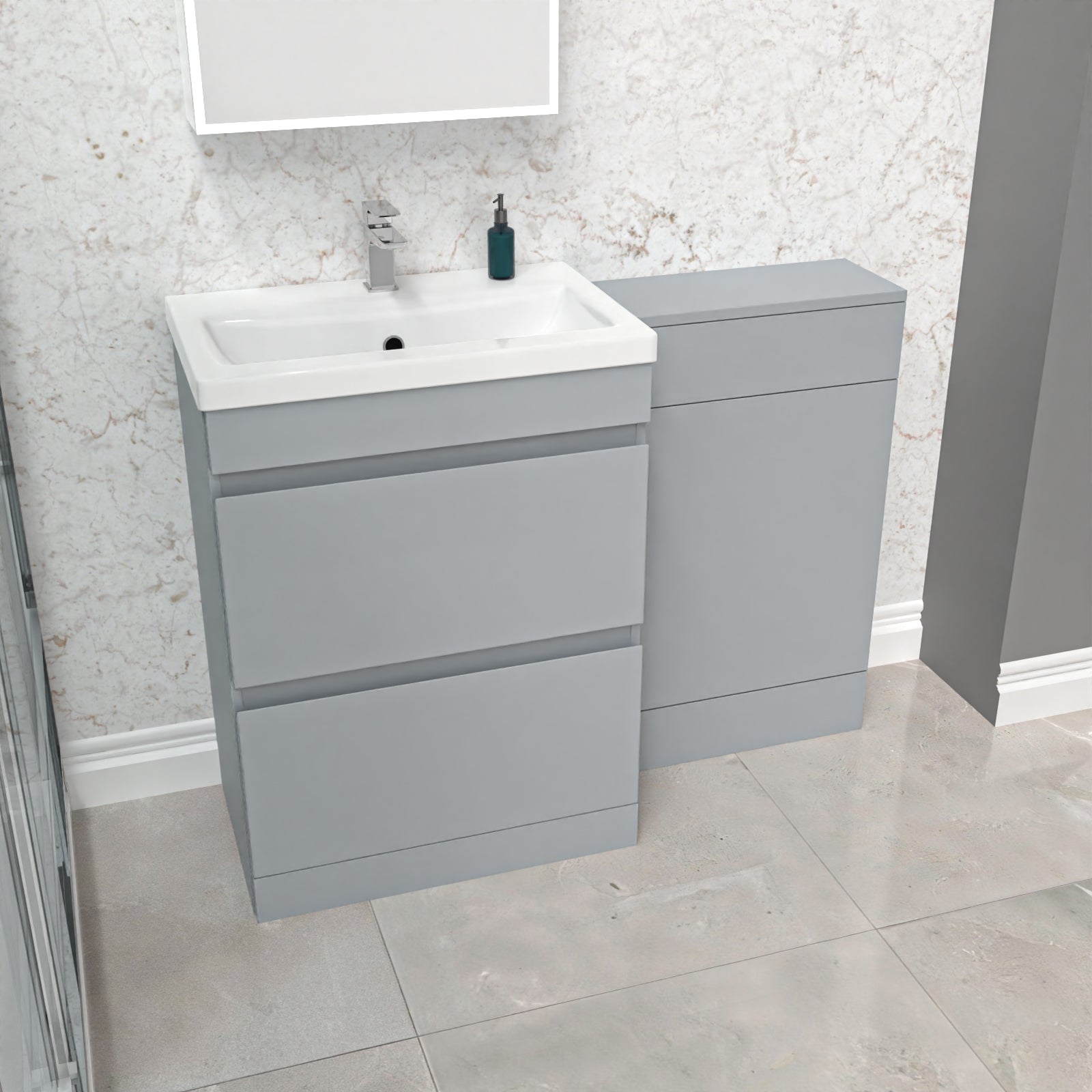 Alaska Matte Grey Freestanding PVC 600mm 2 Drawers Vanity & WC Unit