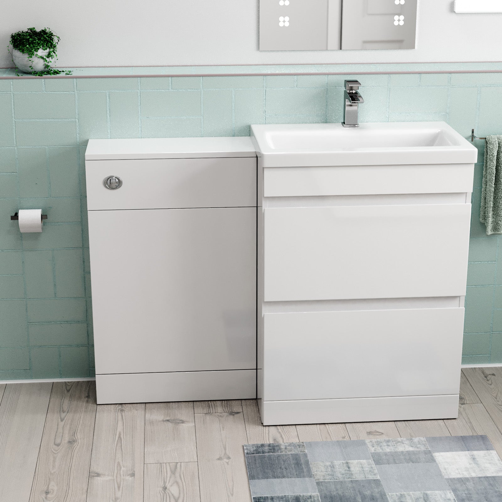 Alaska White Freestanding PVC 600mm 2 Drawers Vanity & WC Unit