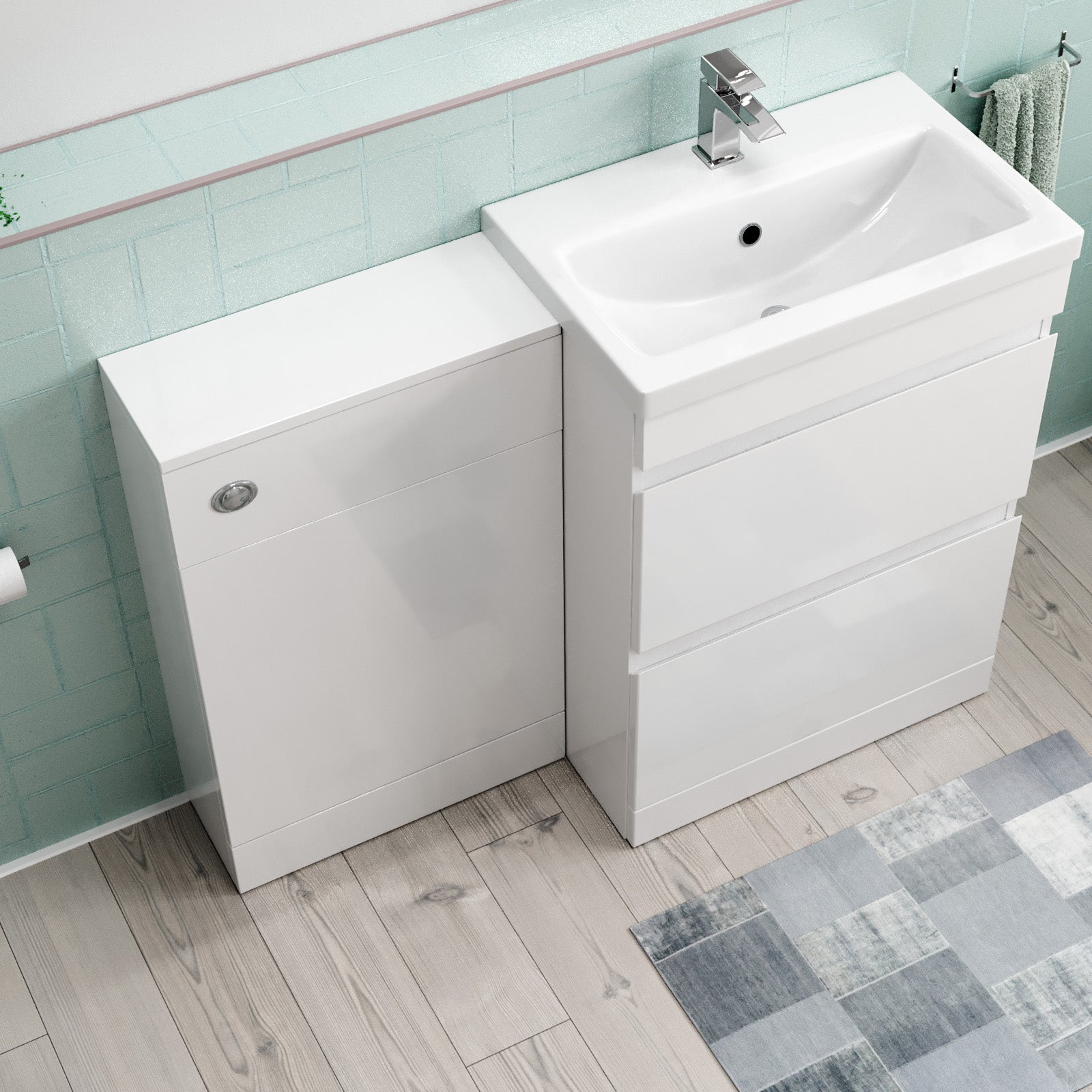 Alaska White Freestanding PVC 600mm 2 Drawers Vanity & WC Unit