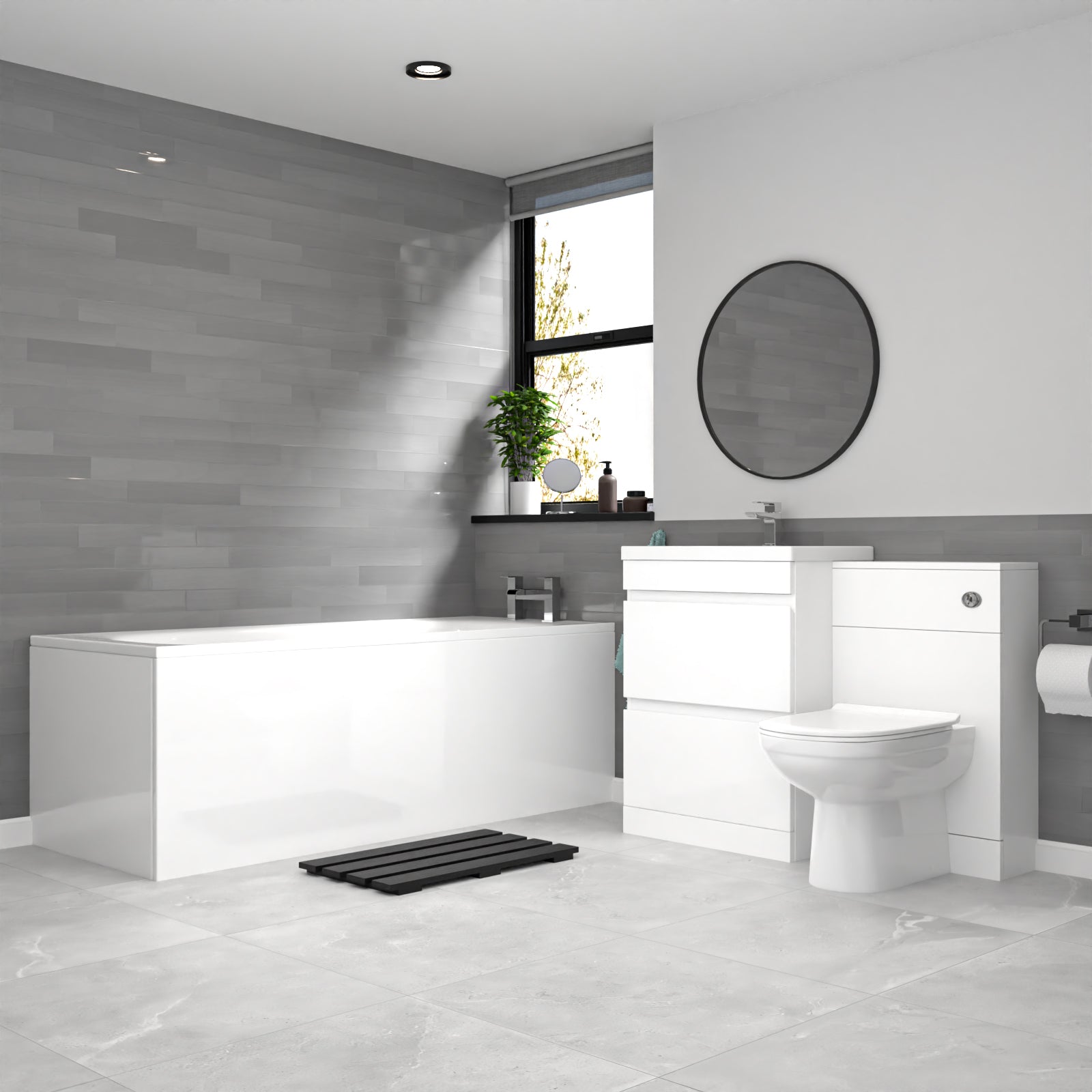 Alaska White 600mm PVC 2 Drawers Vanity WC Unit BTW Toilet and Bath Set