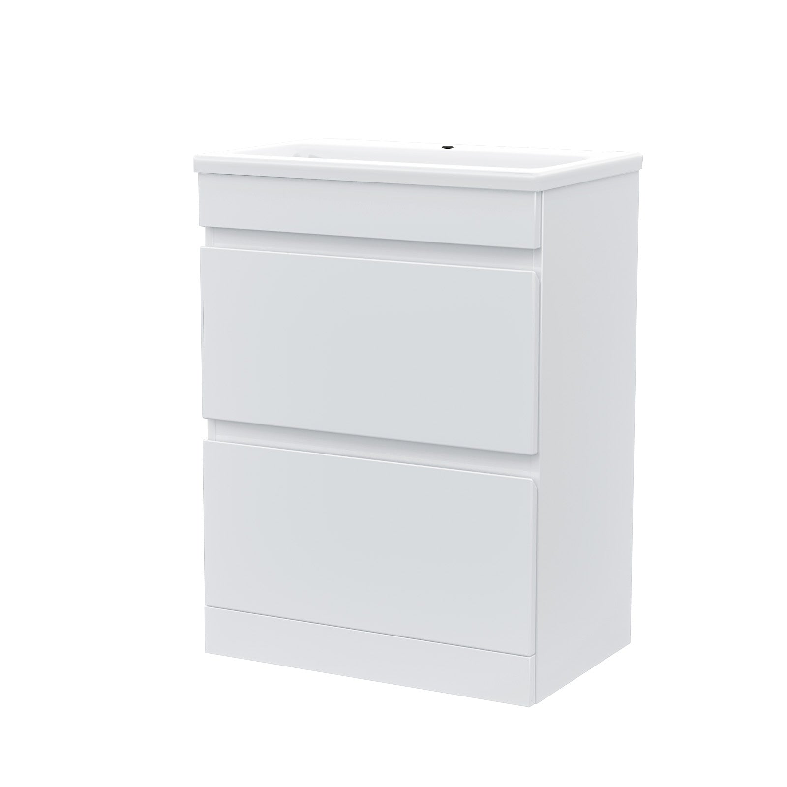 Alaska White 600mm PVC 2 Drawer Vanity Cabinet & Slim Basin Sink Floor Standing