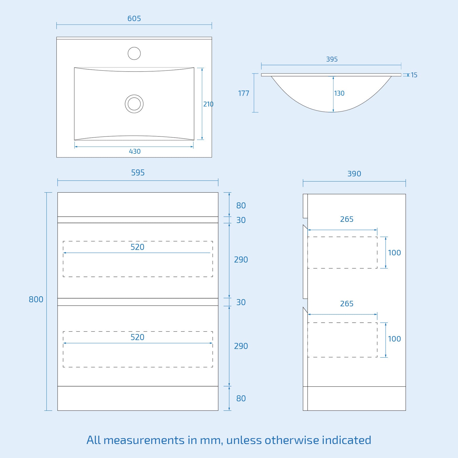 Alaska White 600mm PVC 2 Drawer Vanity Cabinet & Slim Basin Sink Floor Standing