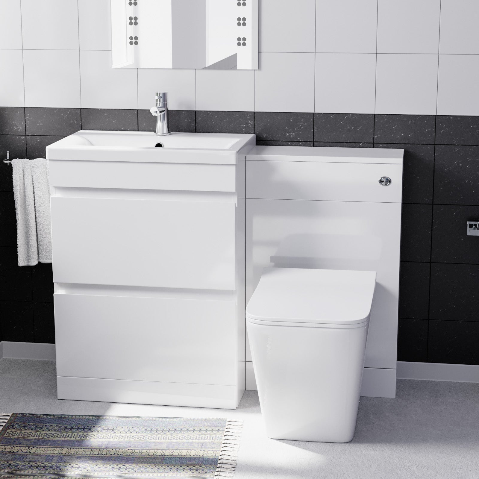 Alaska PVC White Freestanding 800mm 2 Drawers Vanity & WC Unit & BTW Toilet