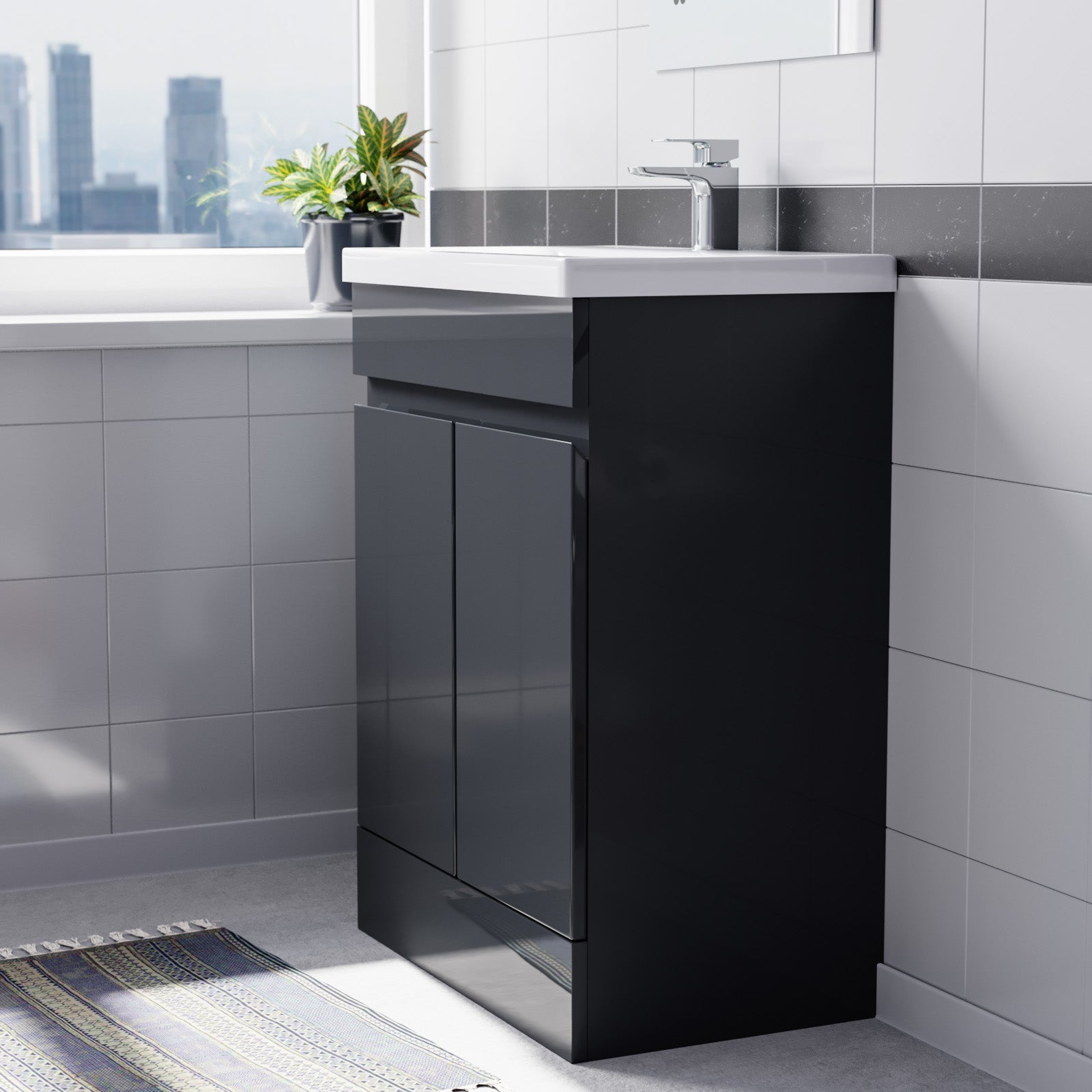 Alaska Dark Grey 600mm PVC Freestanding Bathroom Basin Vanity Unit