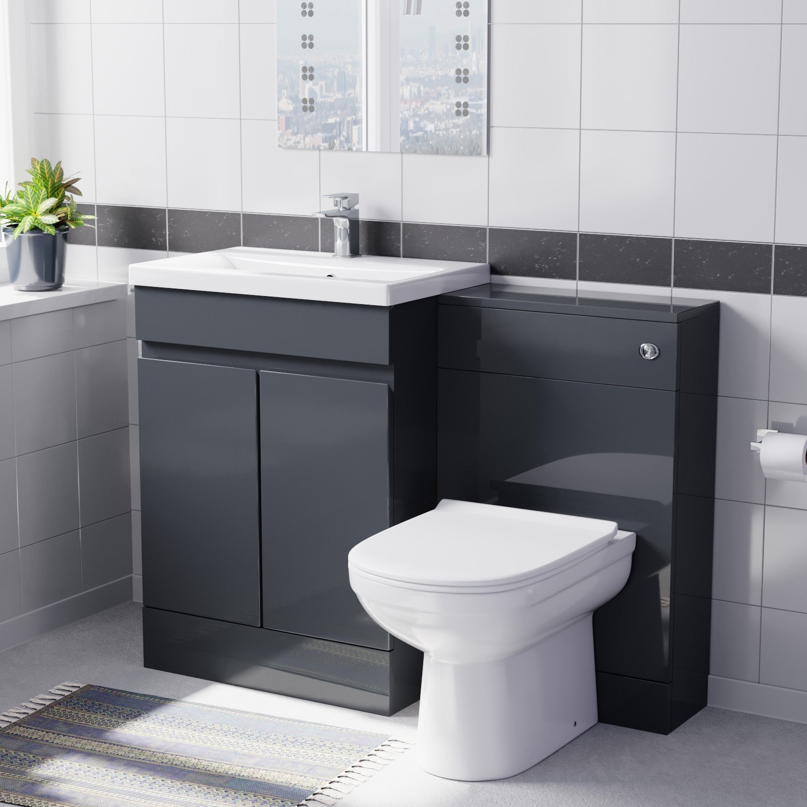 Alaska Dark Grey Freestanding PVC 600mm 2 Doors Vanity & WC Unit & BTW Toilet