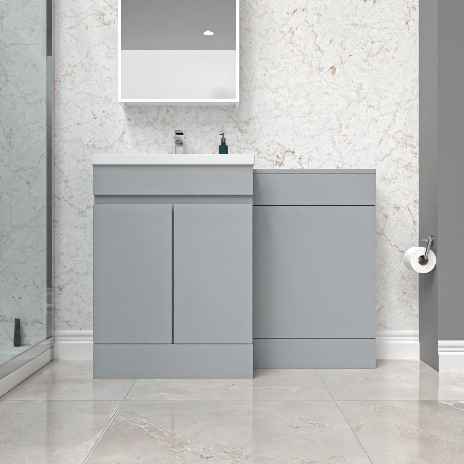 Alaska Matte Grey Freestanding PVC 600mm 2 Doors Vanity & WC Unit
