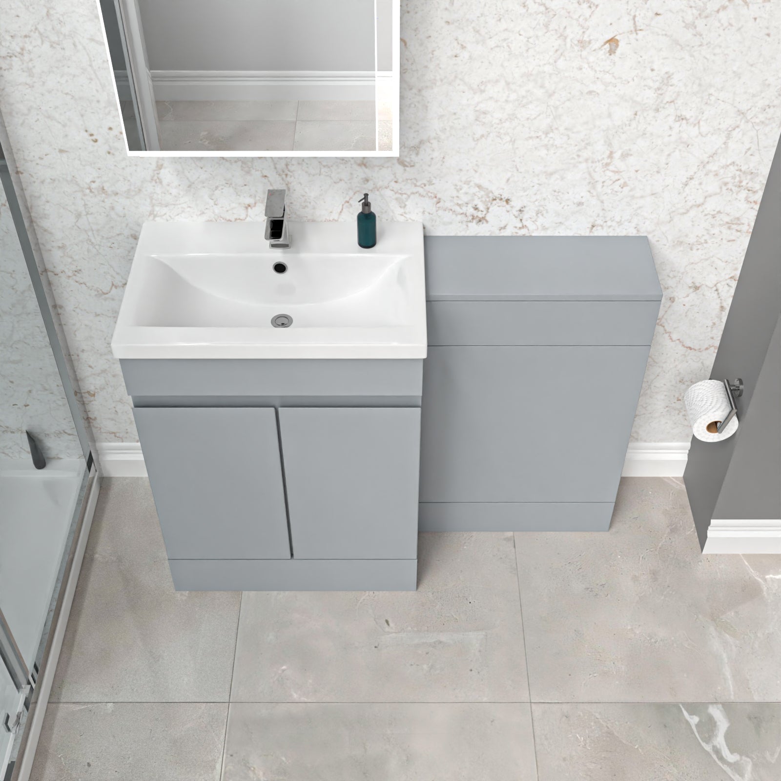 Alaska Matte Grey Freestanding PVC 600mm 2 Doors Vanity & WC Unit