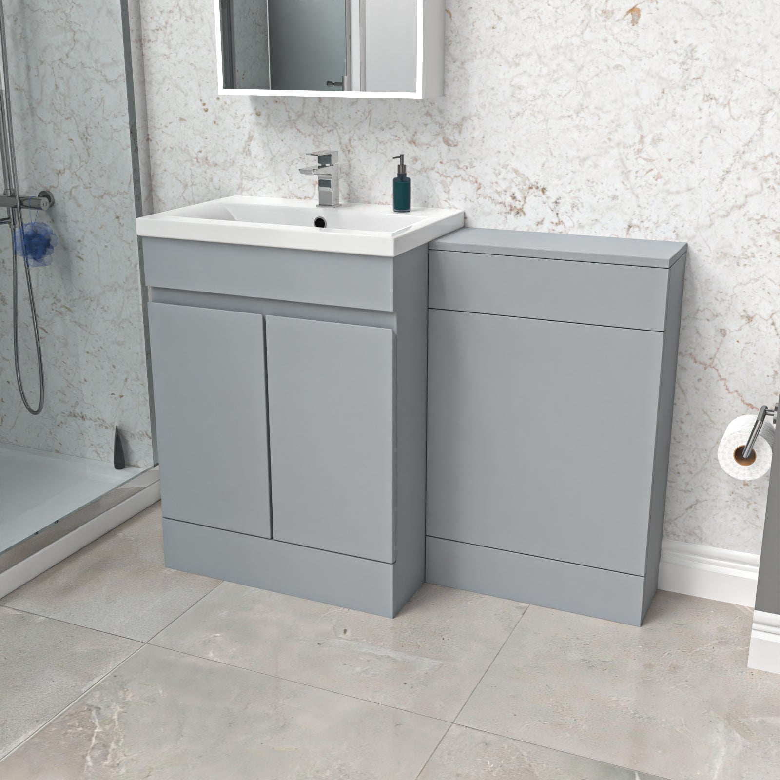 Alaska Matte Grey Freestanding PVC 600mm 2 Doors Vanity & WC Unit