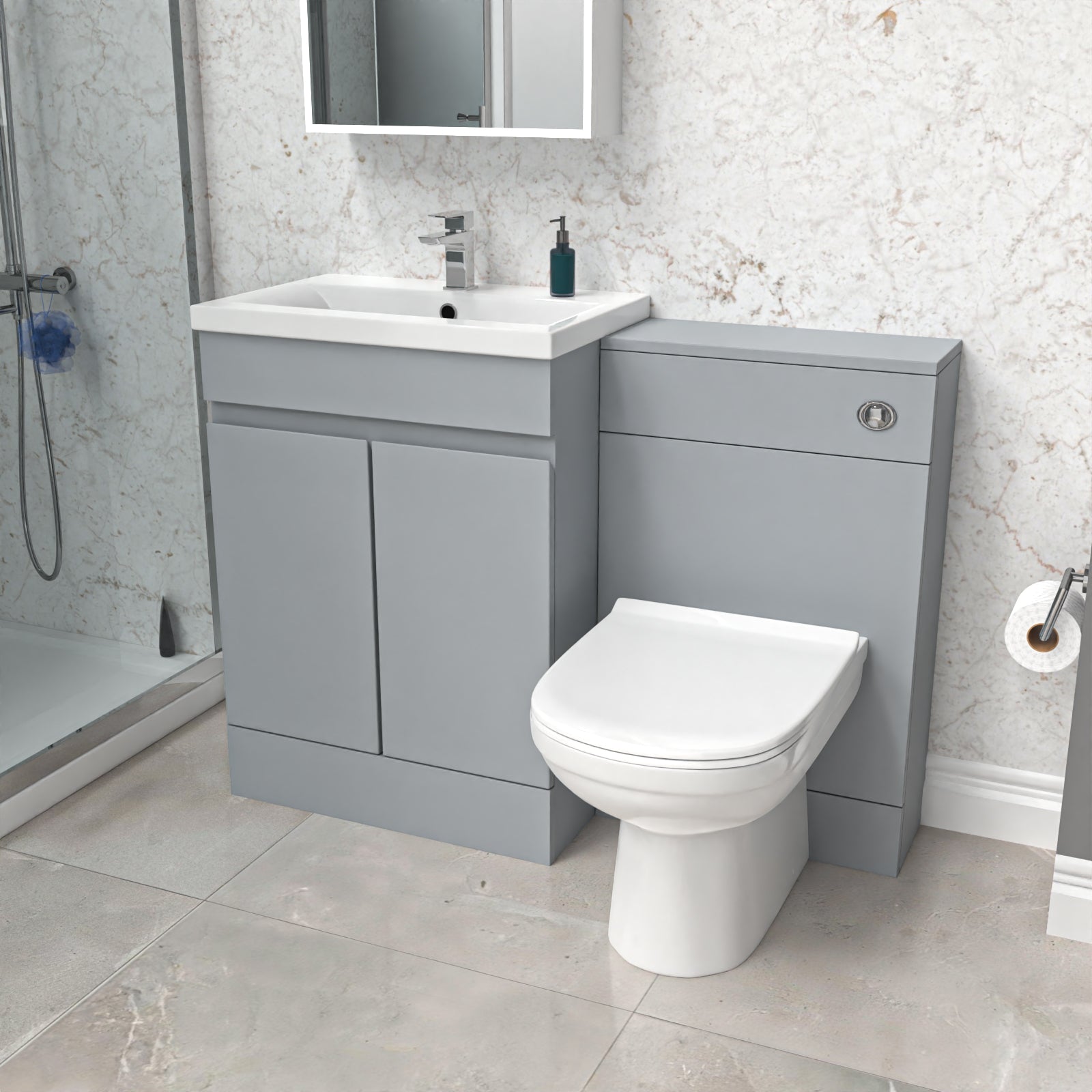 Alaska Matte Grey Freestanding PVC 600mm 2 Doors Vanity & WC Unit & BTW Toilet