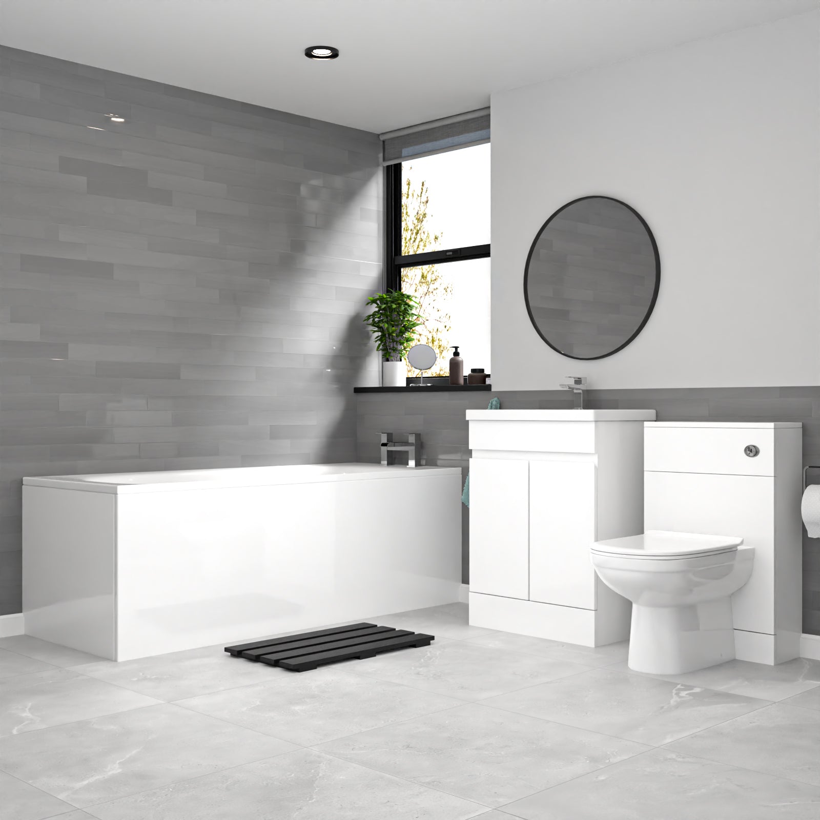 Alaska White 600mm PVC 2 Doors Vanity WC Unit BTW Toilet and Bath Set