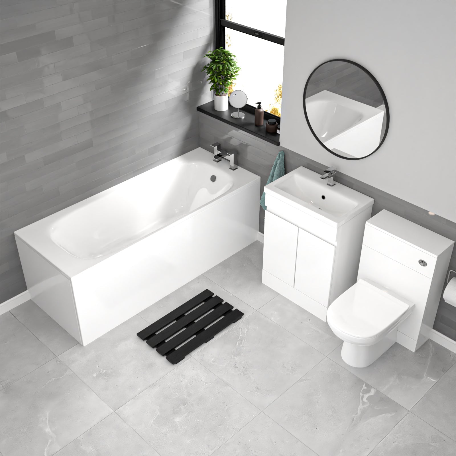 Alaska White 600mm PVC 2 Doors Vanity WC Unit BTW Toilet and Bath Set