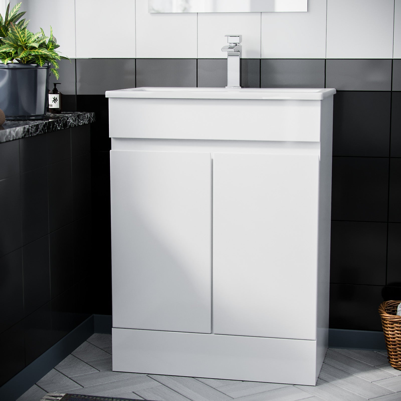 Alaska White 600mm PVC Freestanding Bathroom Slim Basin Vanity Unit