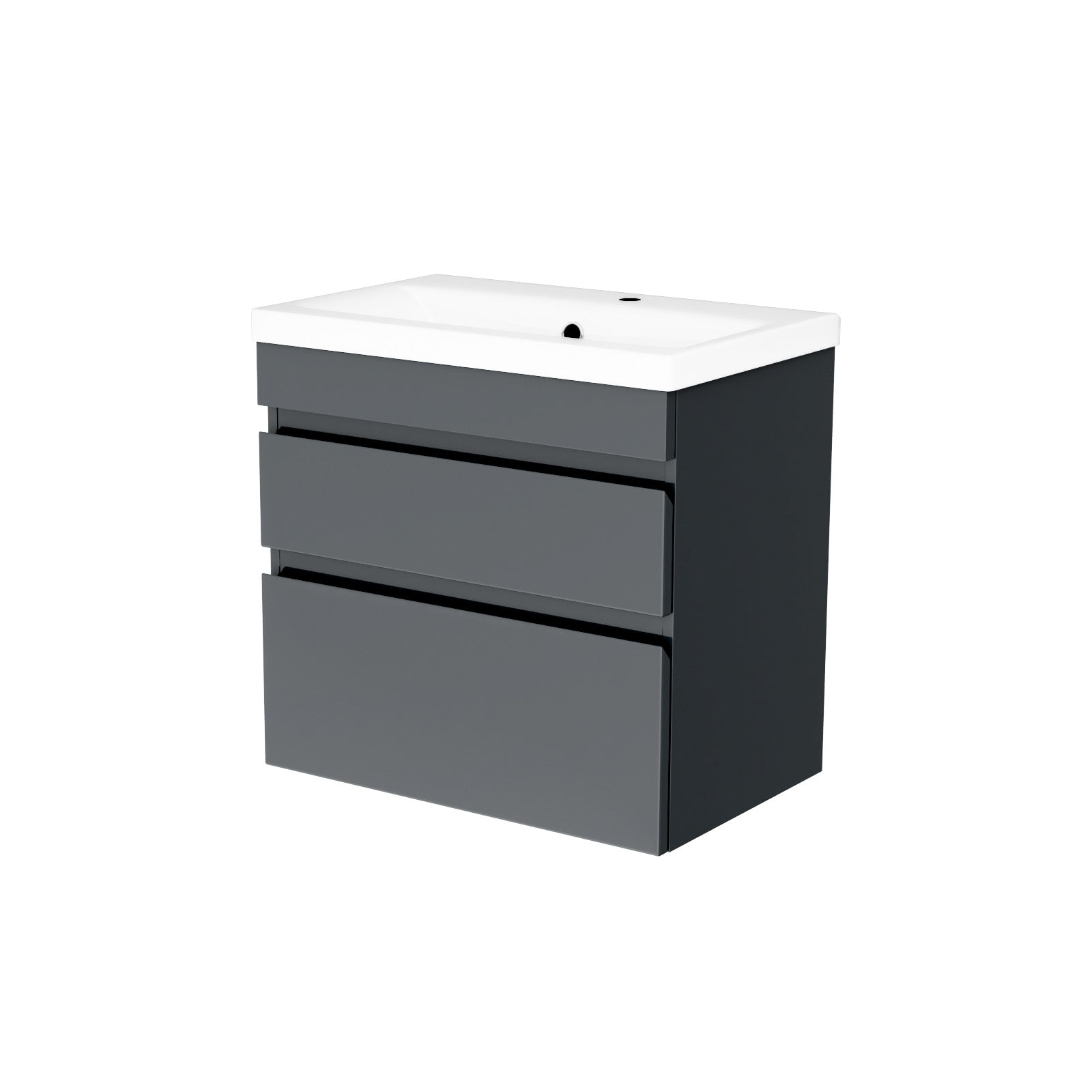 Alaska Dark Grey 600mm PVC 2 Drawer Wall Hung Vanity Cabinet & Basin Sink Unit