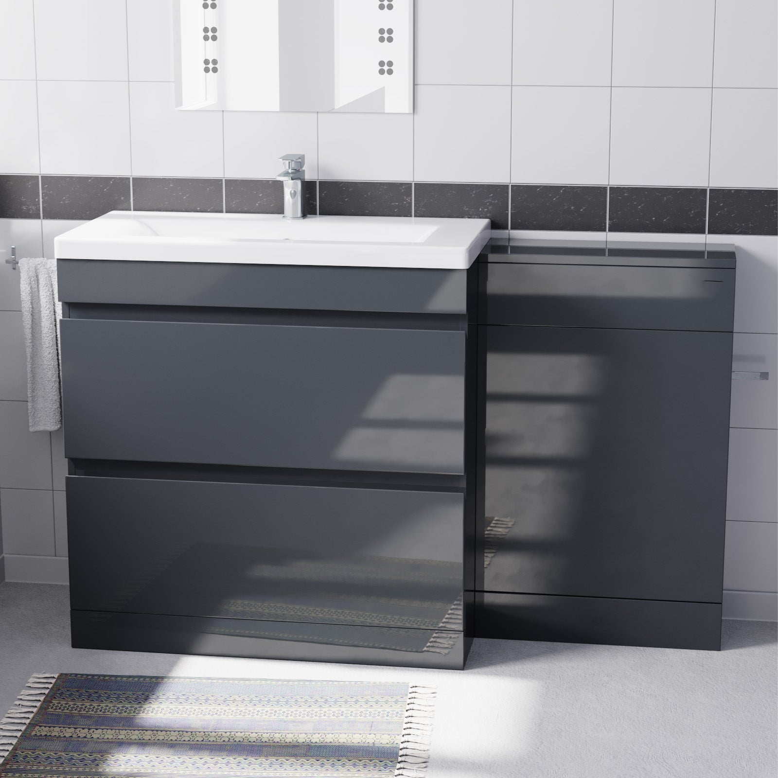 Alaska Dark Grey Freestanding PVC 800mm 2 Drawers Vanity & WC Unit