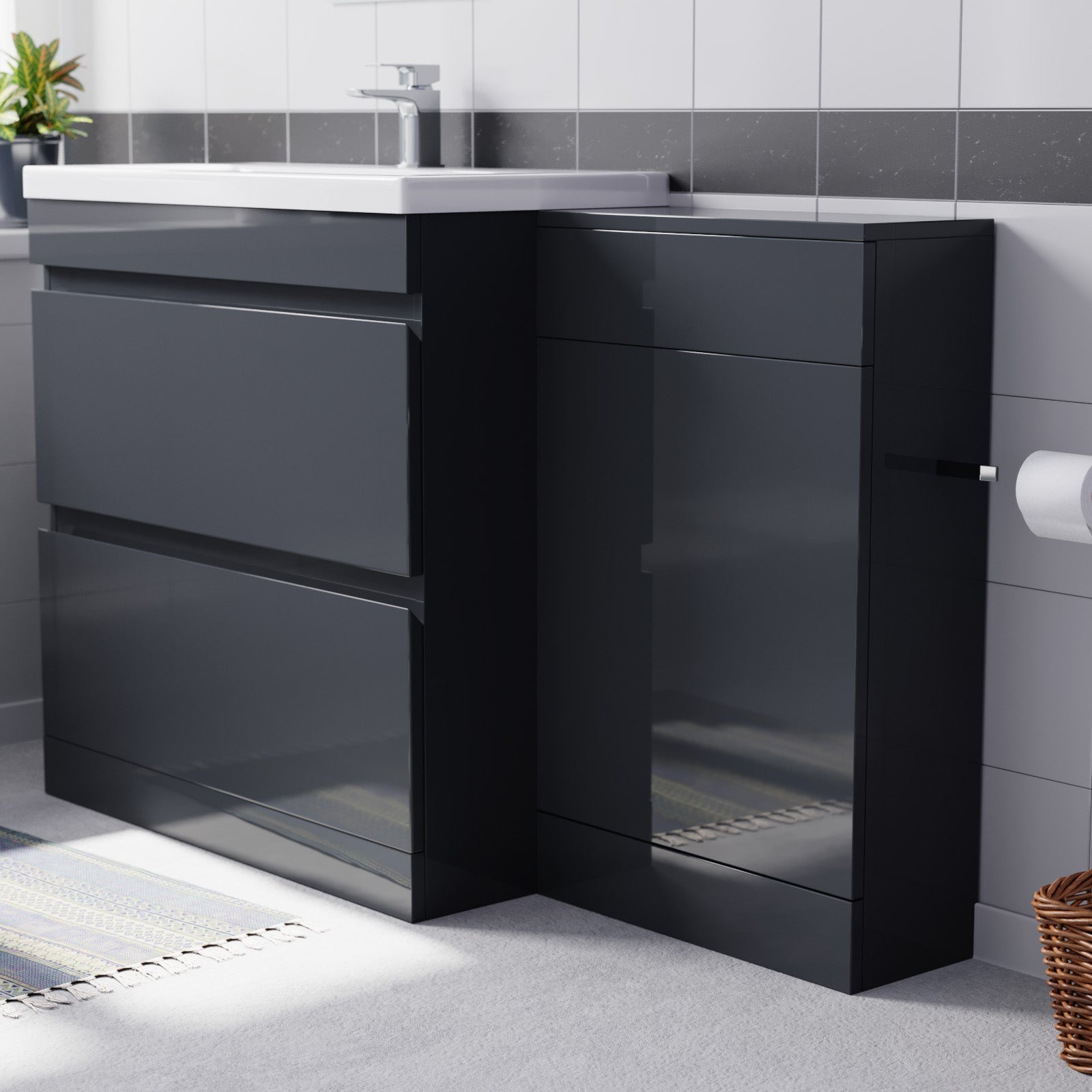 Alaska Dark Grey Freestanding PVC 800mm 2 Drawers Vanity & WC Unit
