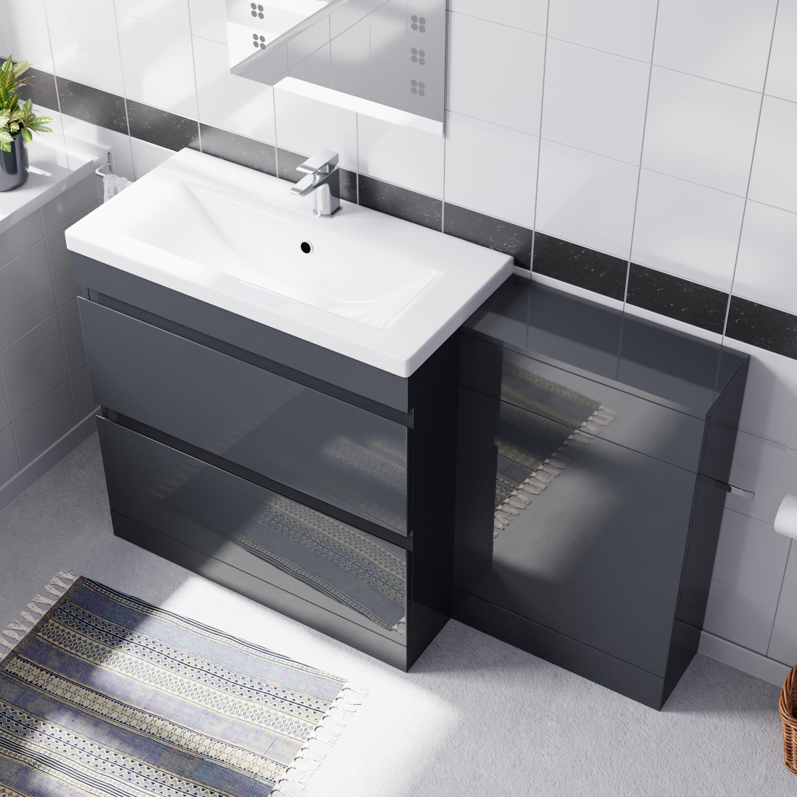 Alaska Dark Grey Freestanding PVC 800mm 2 Drawers Vanity & WC Unit